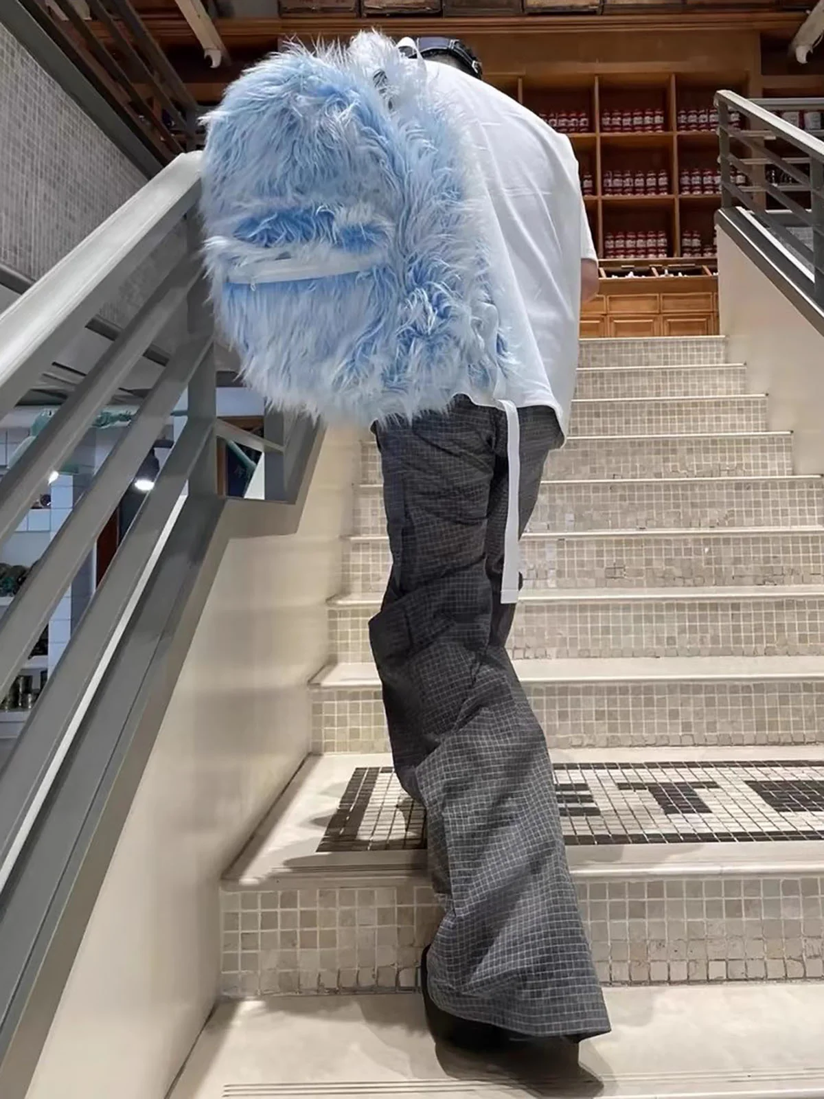 Snow Monster Contrast Ice Blue Furry Backpack