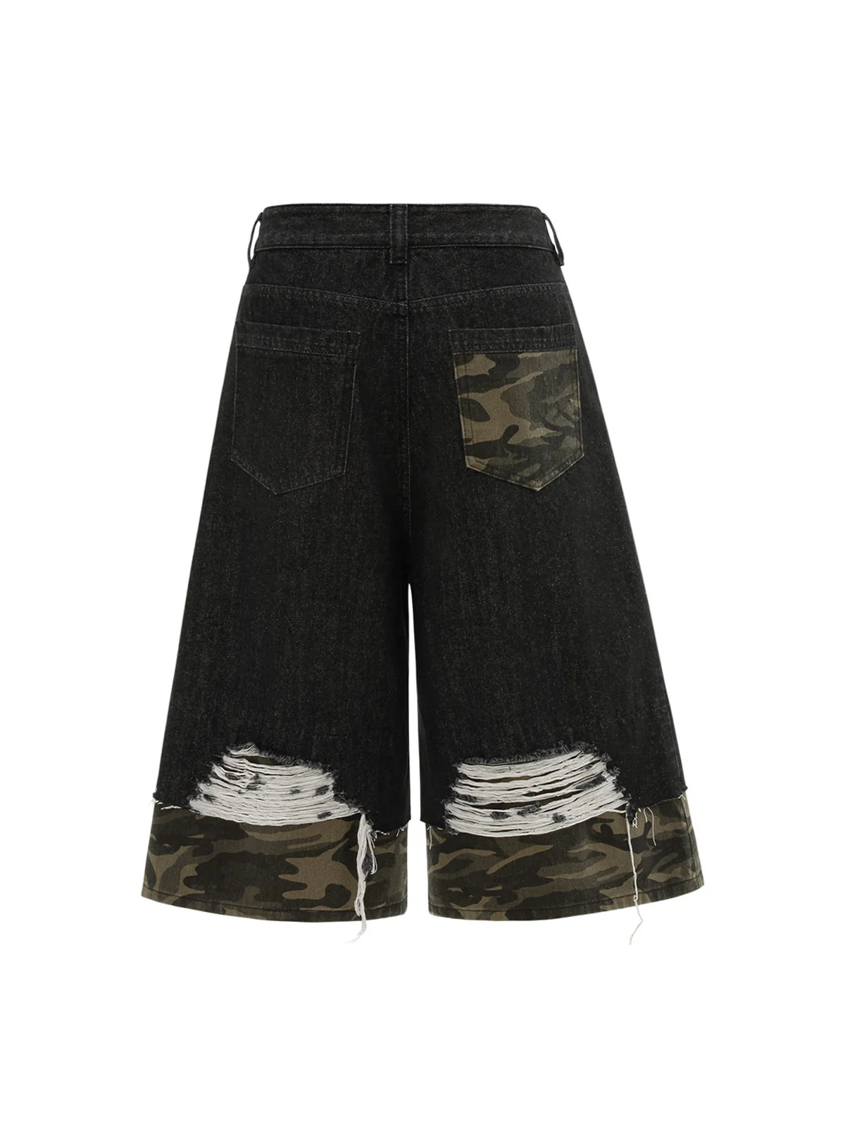 Patchwork Camouflage Ripped Denim Jorts