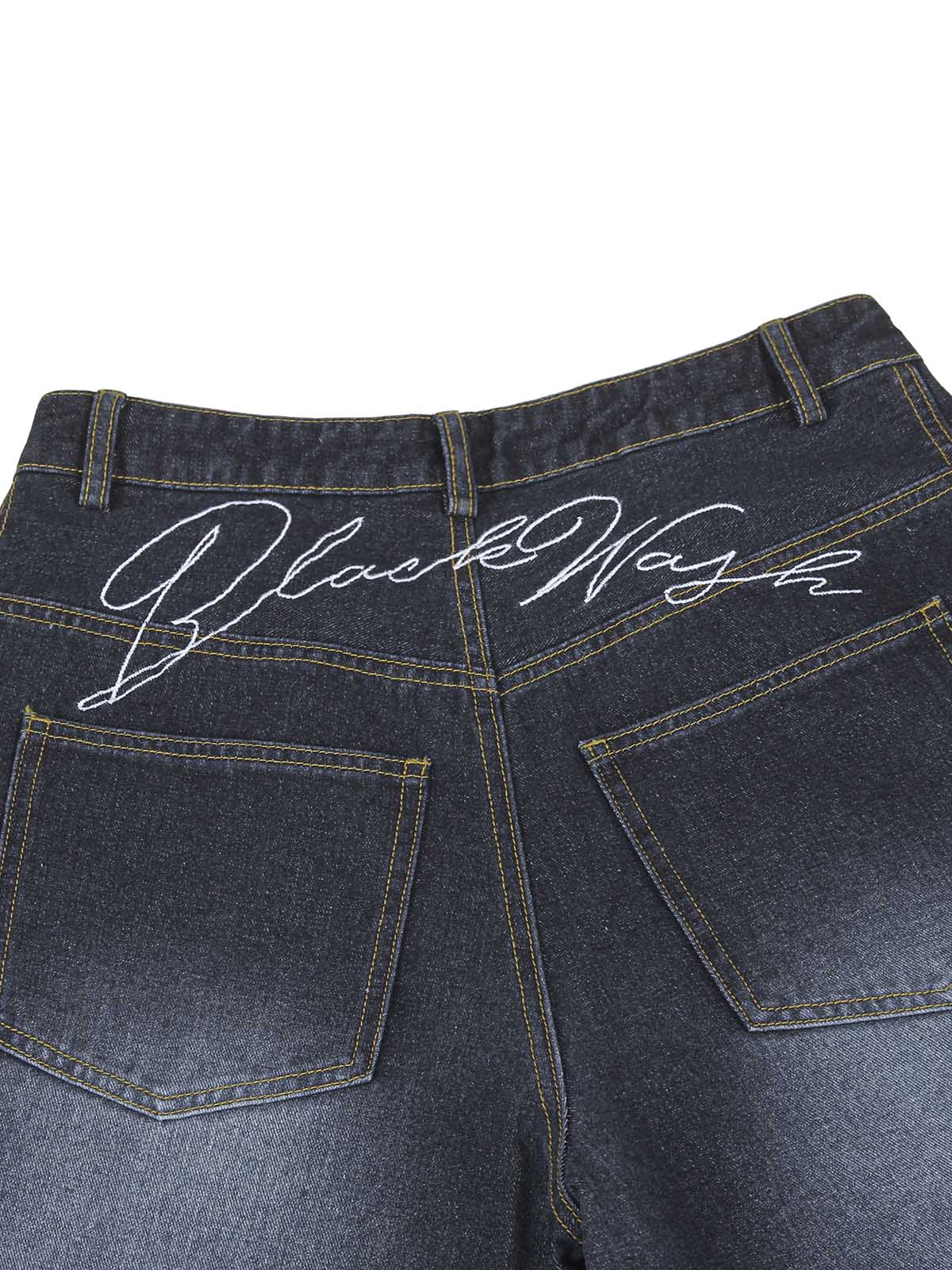 Washed Ripped Embroidered Barrel Jeans