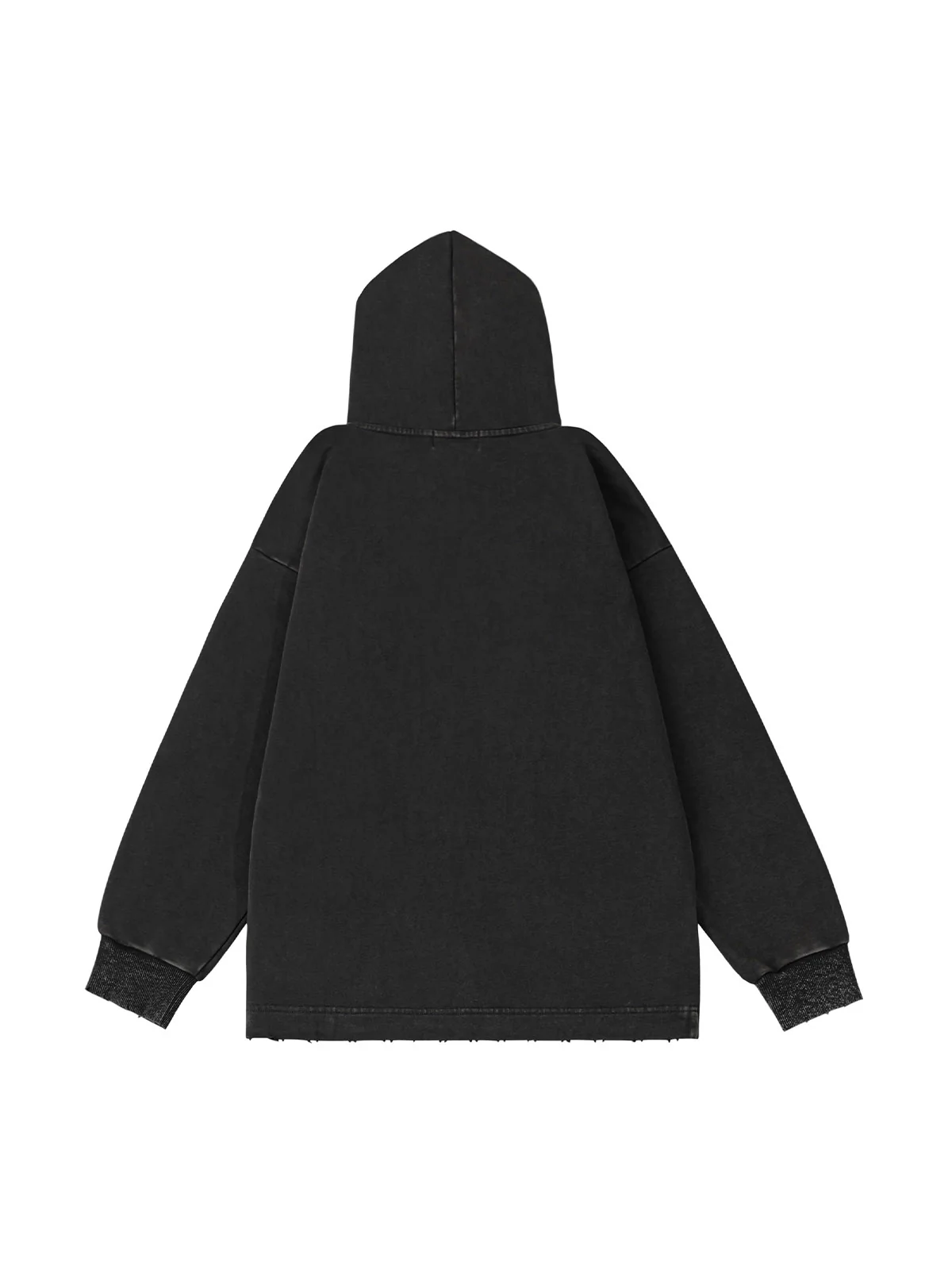 Thesupermade Ripped Drawstring Hooded Zip Up Sweatshirt