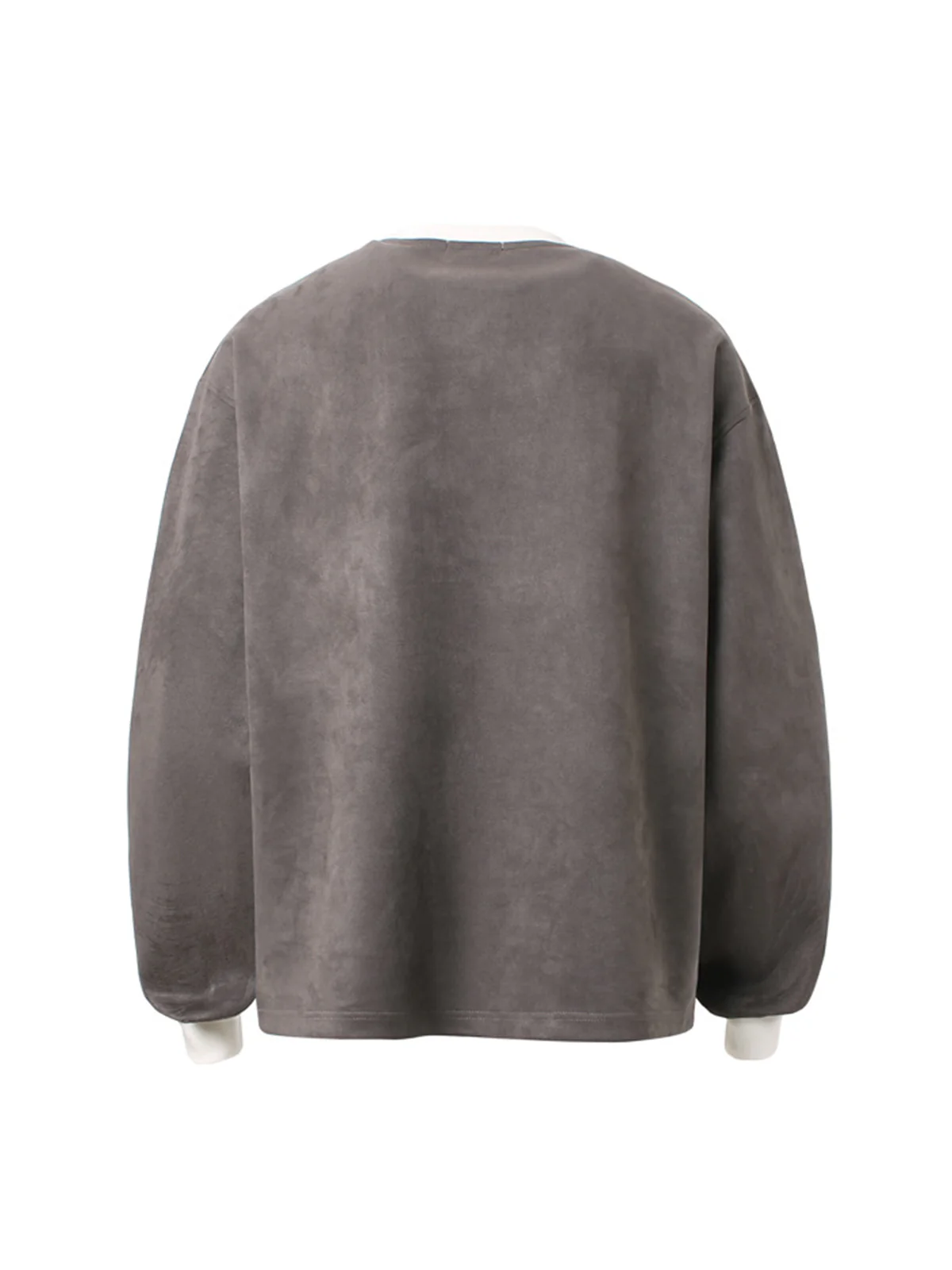 Suede Contrast Stripe Embroidered Long SleeveT-shirt