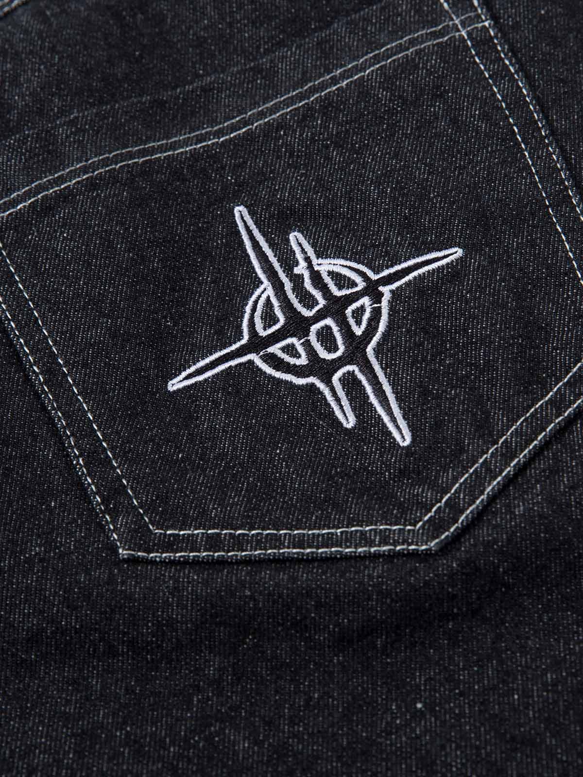 Embroidered Flame Baggy Jeans