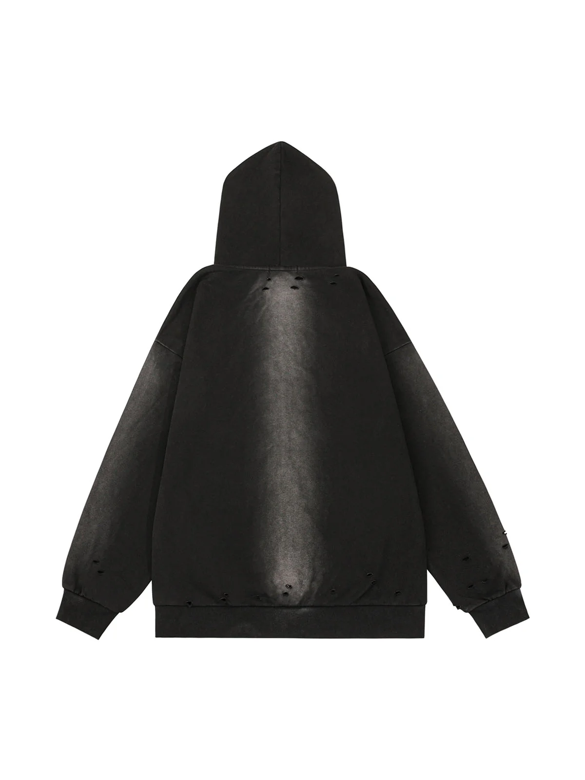 Washed Ripped Zip Up Hoodie