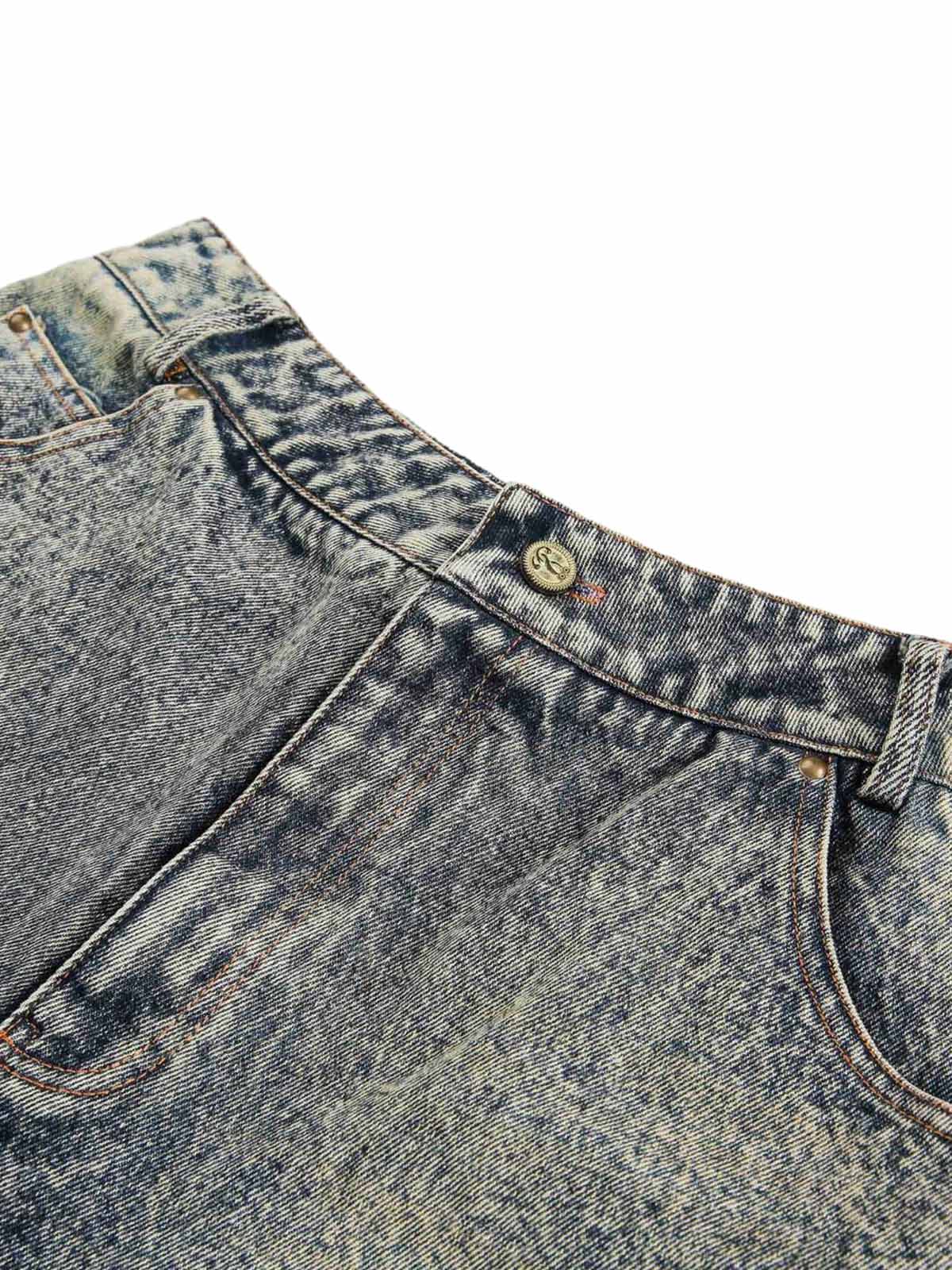 Retro Washed  Camouflage Ripped Faux Two-Piece Jorts