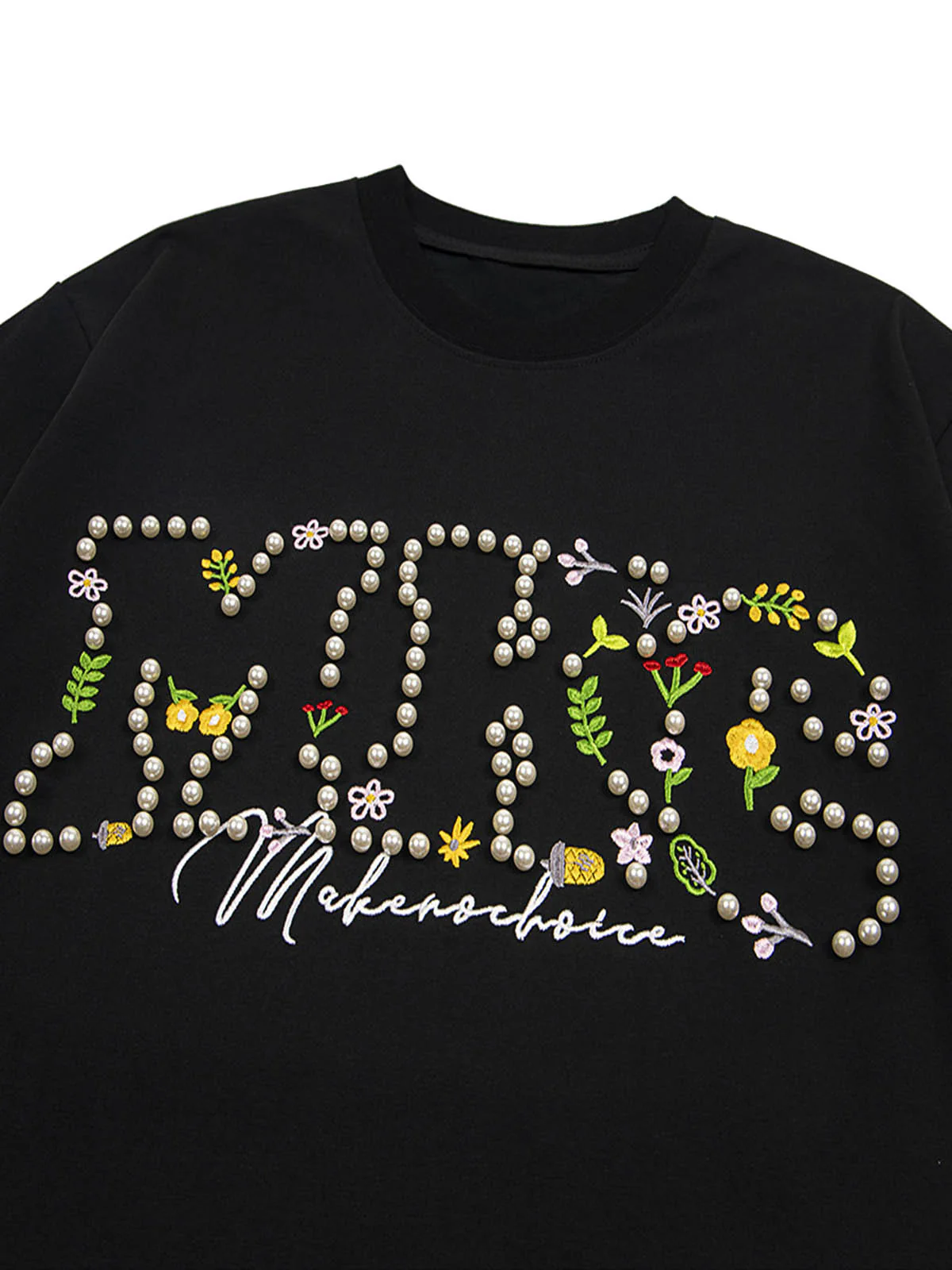 Oversized Embroidered Floral Letter T-Shirt