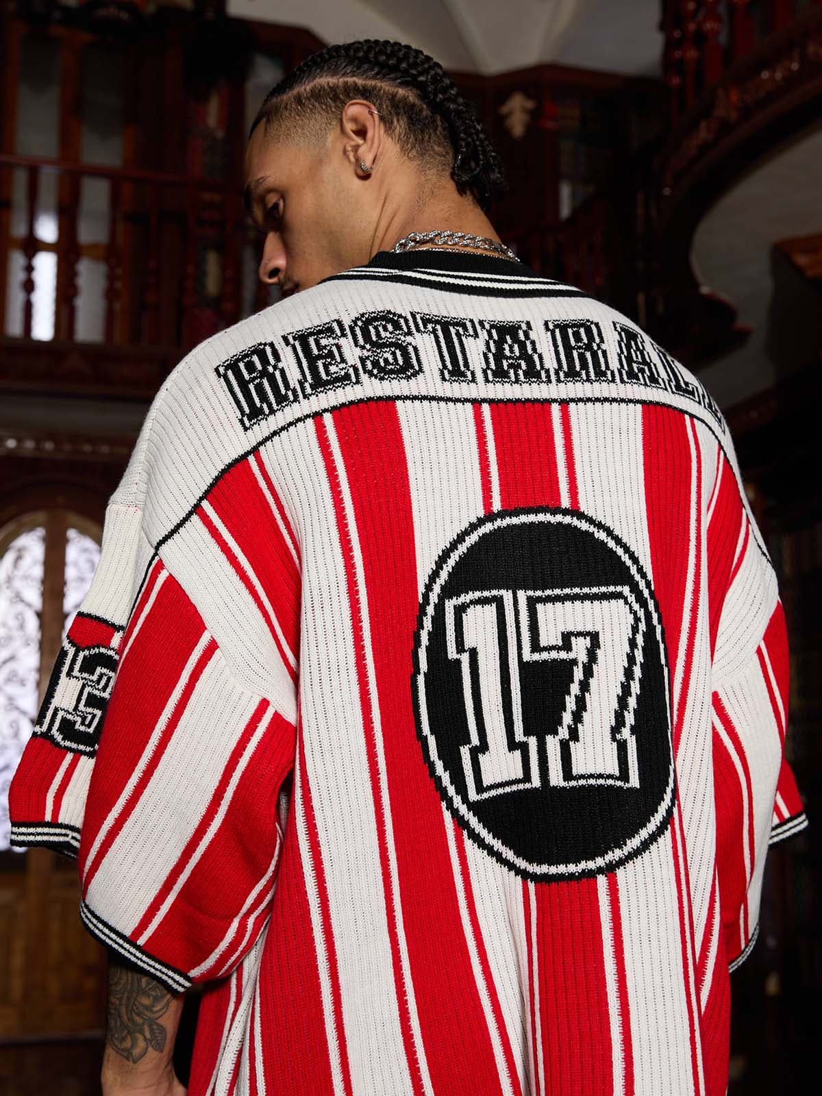 Thesupermade Vintage Striped Baseball Short-sleeved Knit Sweater - 2249