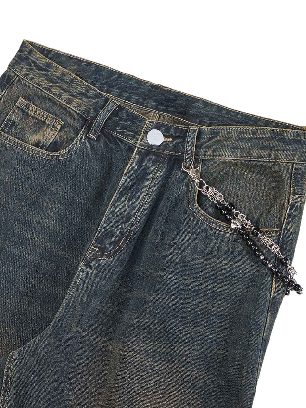 Washed Distressed 'Who Cares You' Print Straight Jeans - 2367