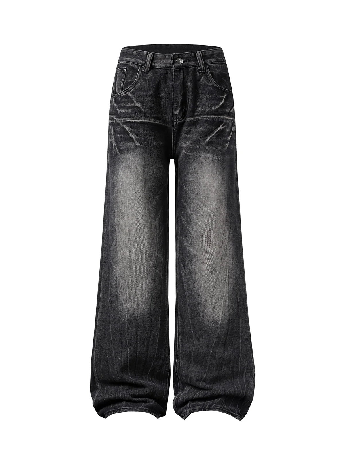 Washed Distressed Straight Jeans