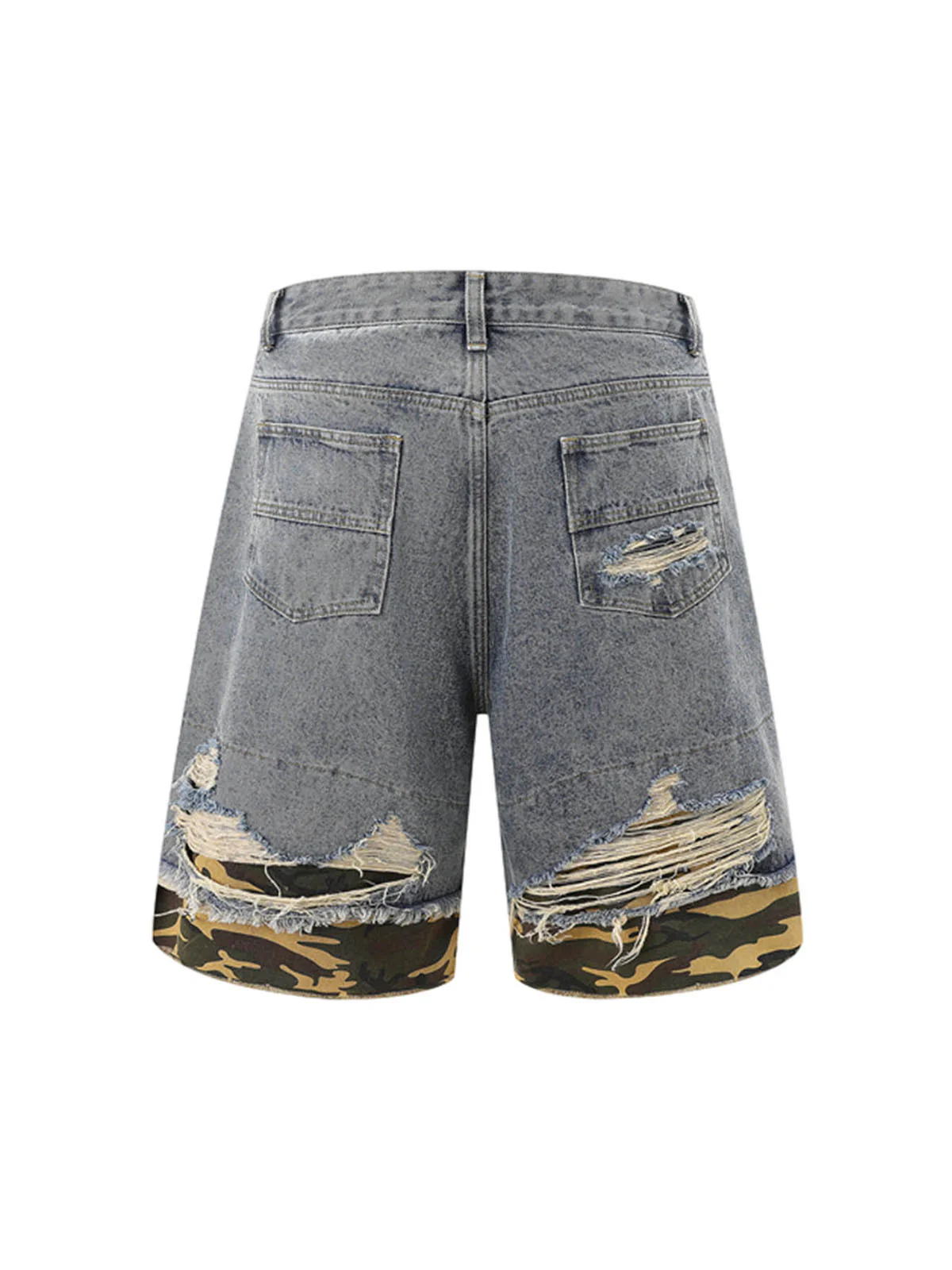 Thesupermade Patchwork Camouflage Ripped Shirt Jorts Denim Suit