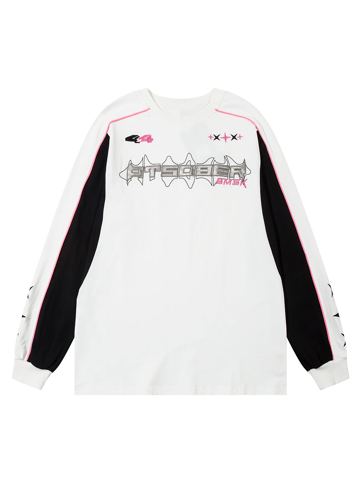 Thesupermade Silver Letter Cross Embroidery Long Sleeve T-shirt
