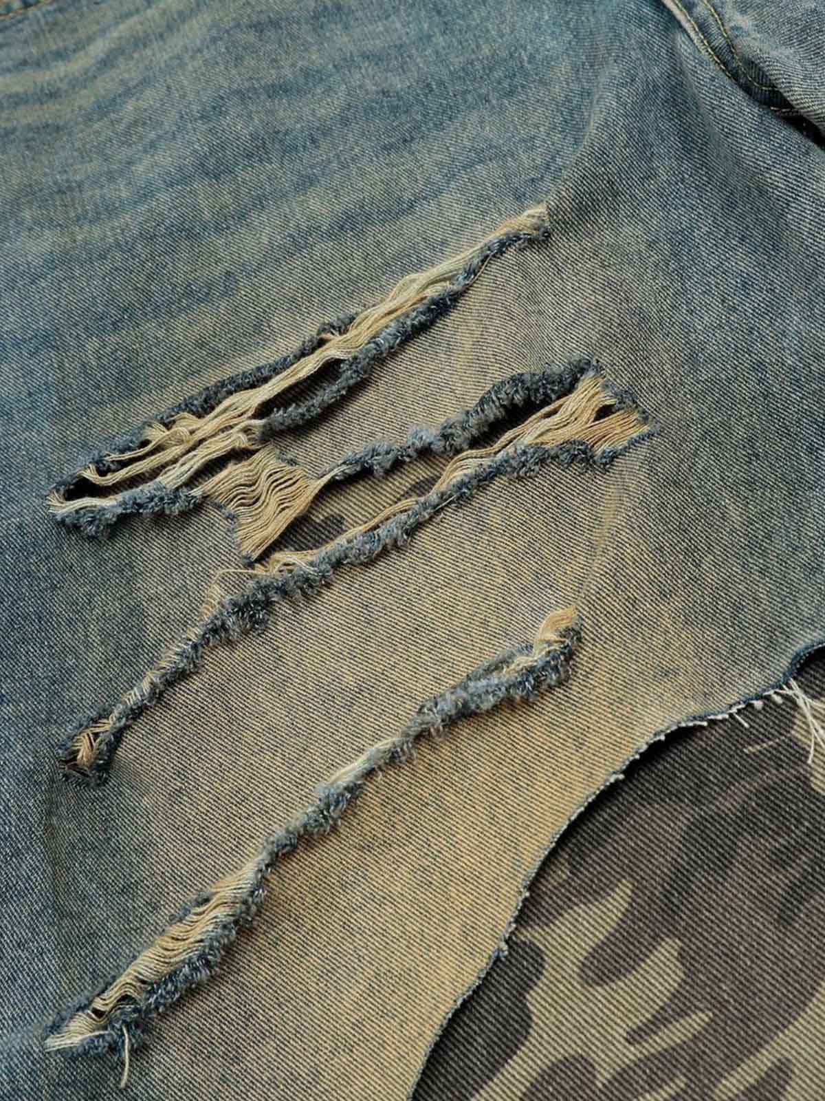 Distressed Camouflage Hem Denim Shorts
