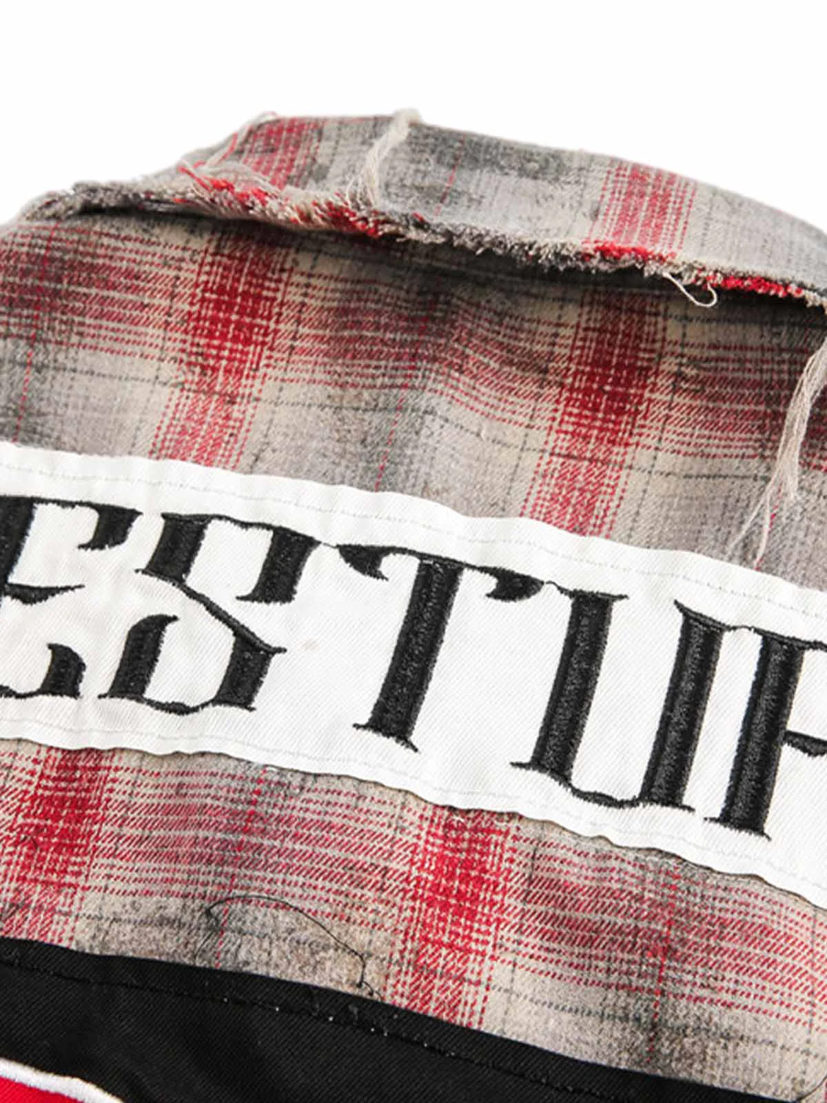 Distressed Patch Plaid Short-Sleeve Shirt