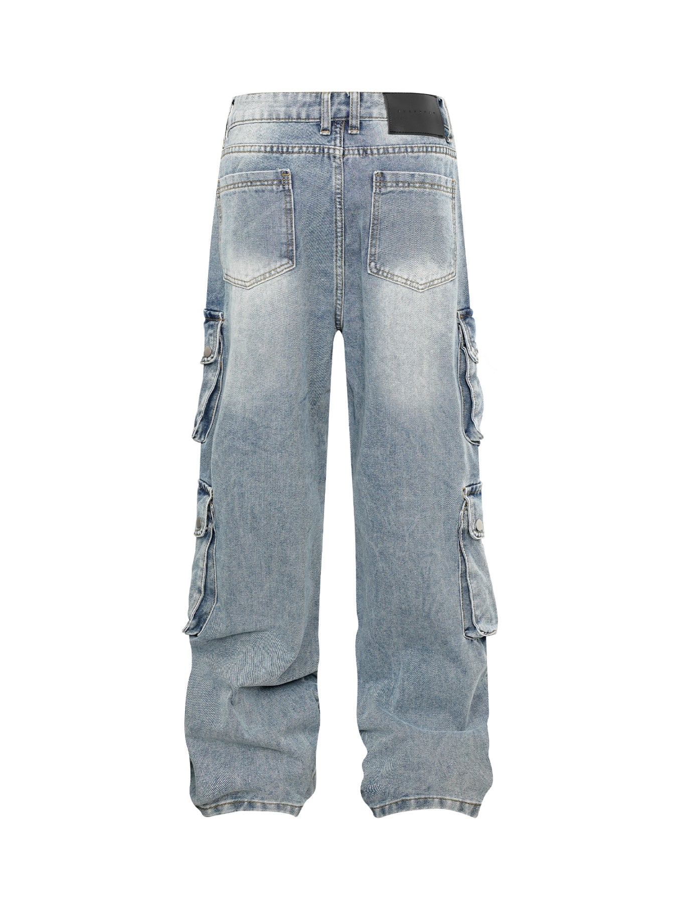 Washed Distressed Multi-Pocket Cargo Jeans