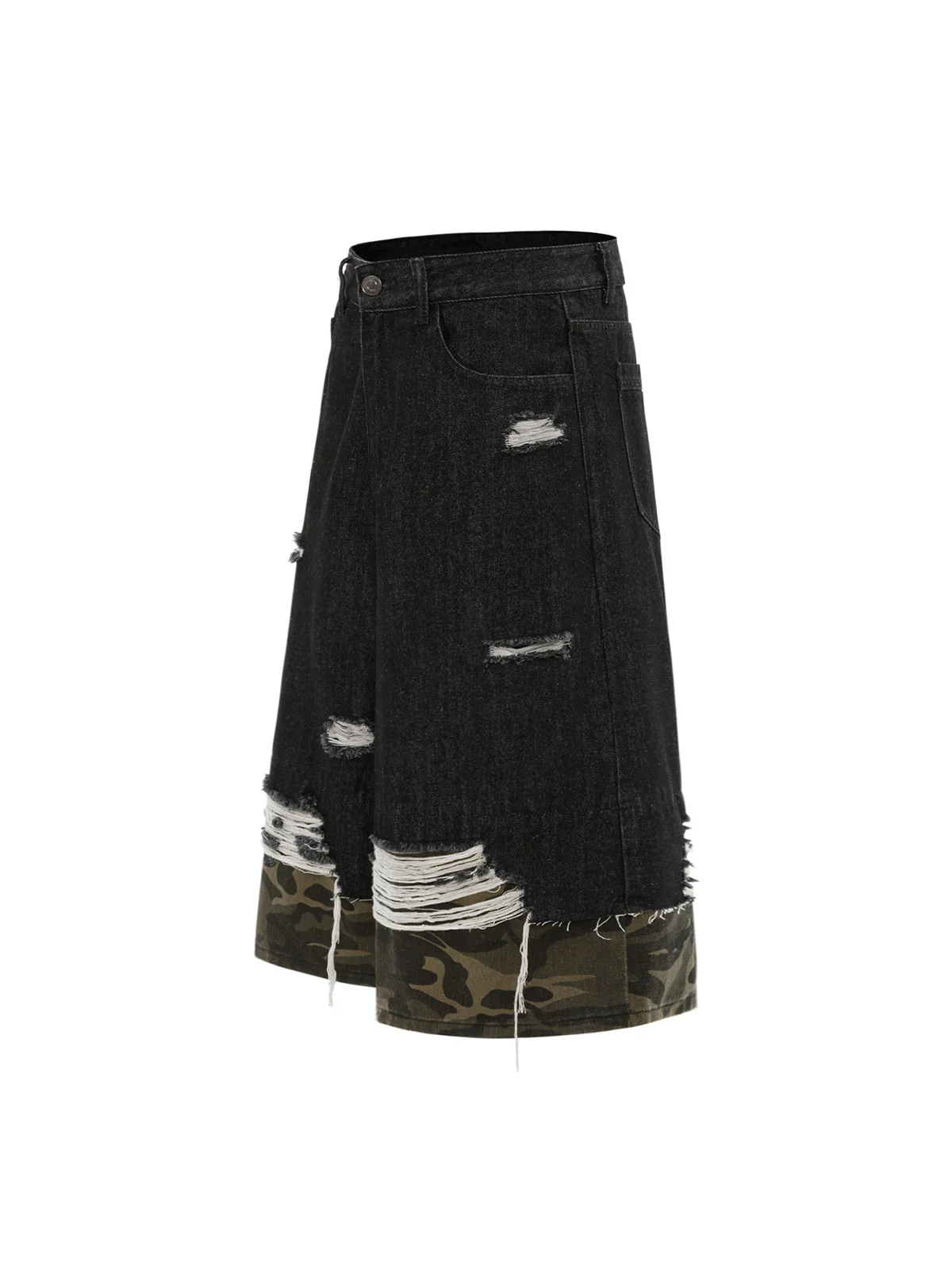 Patchwork Camouflage Ripped Denim Jorts