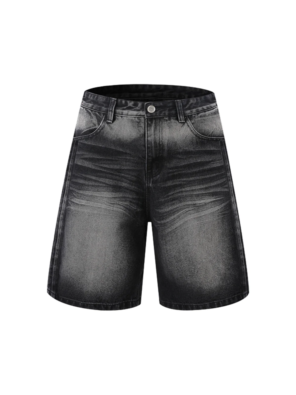 Distressed Washed Pleated Vest Jorts Denim Suit