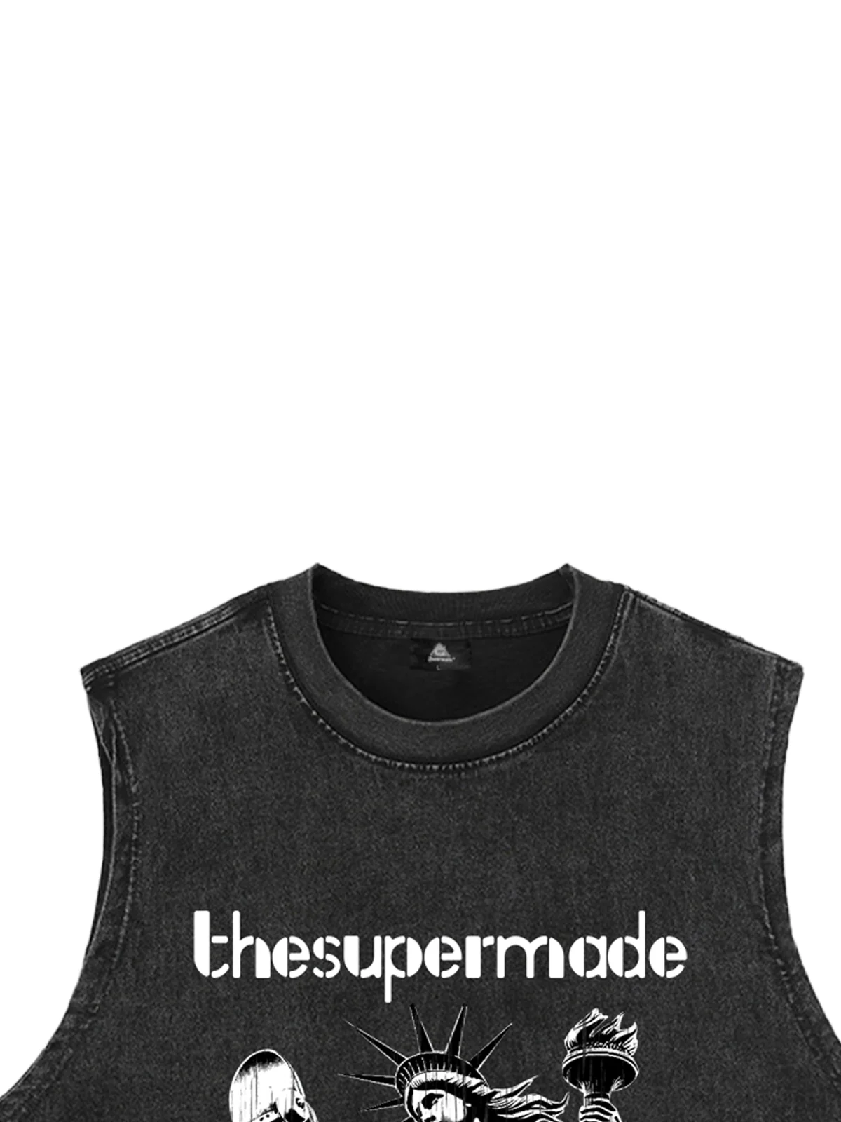 Original Funny Statue of Liberty Print Sleeveless Denim Vest