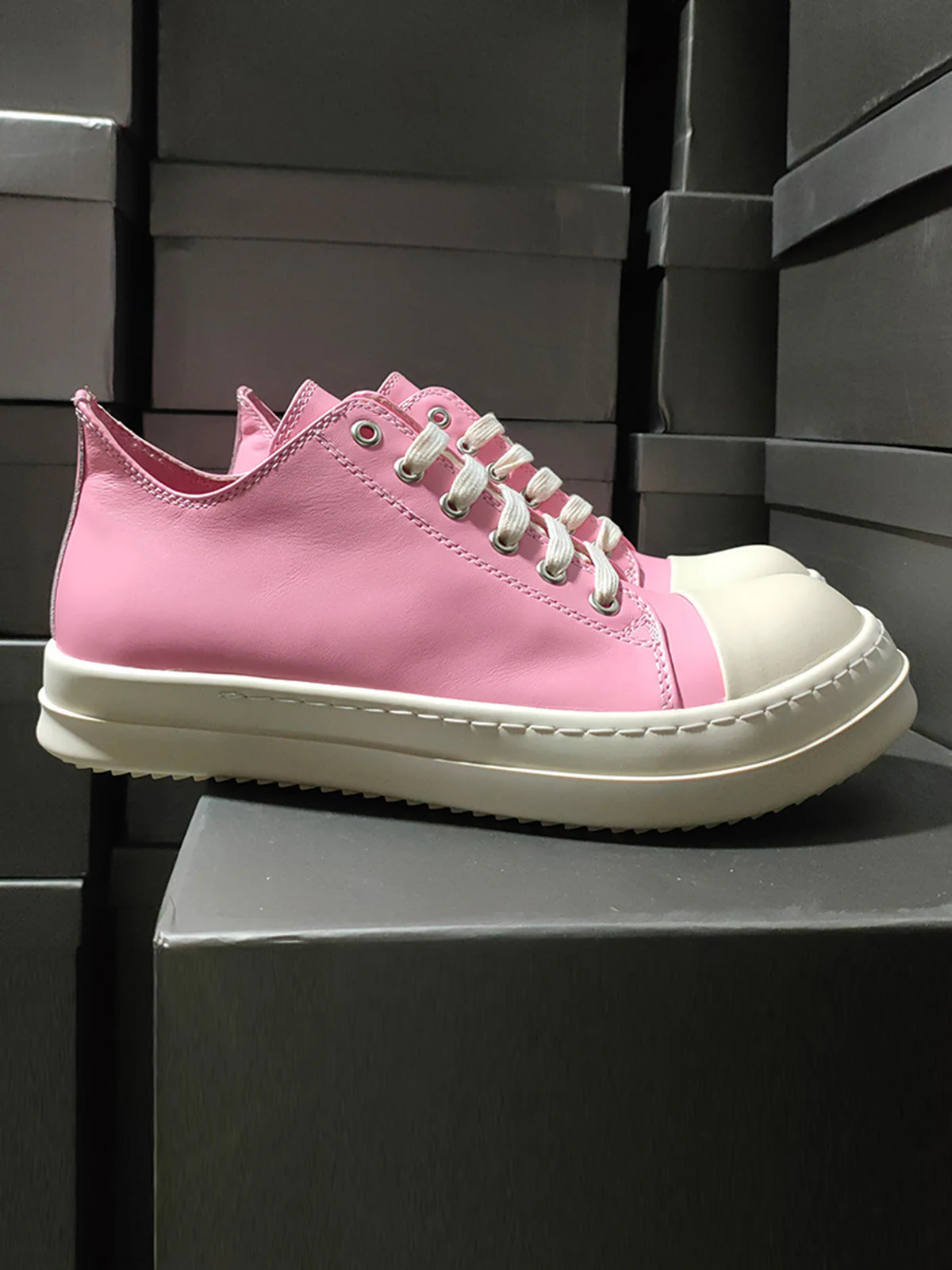 Street Pink Leather Low-Top Sneakers