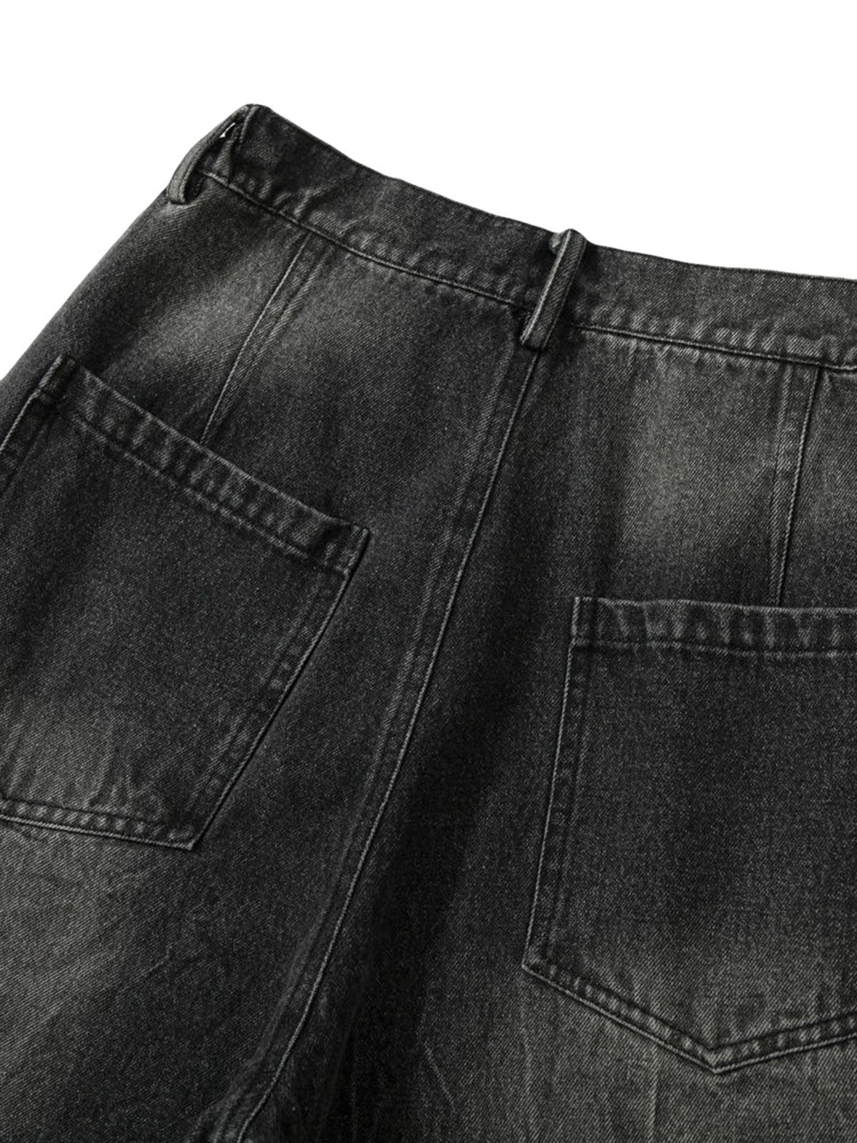 Distressed Striped Side Chain Patchwork Ripped Straight Jeans - 2391