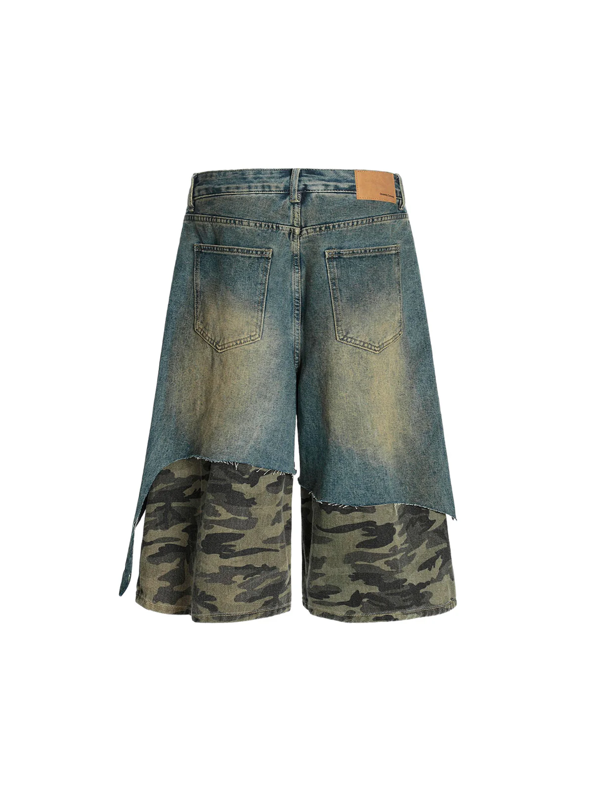 Distressed Camouflage Hem Denim Shorts
