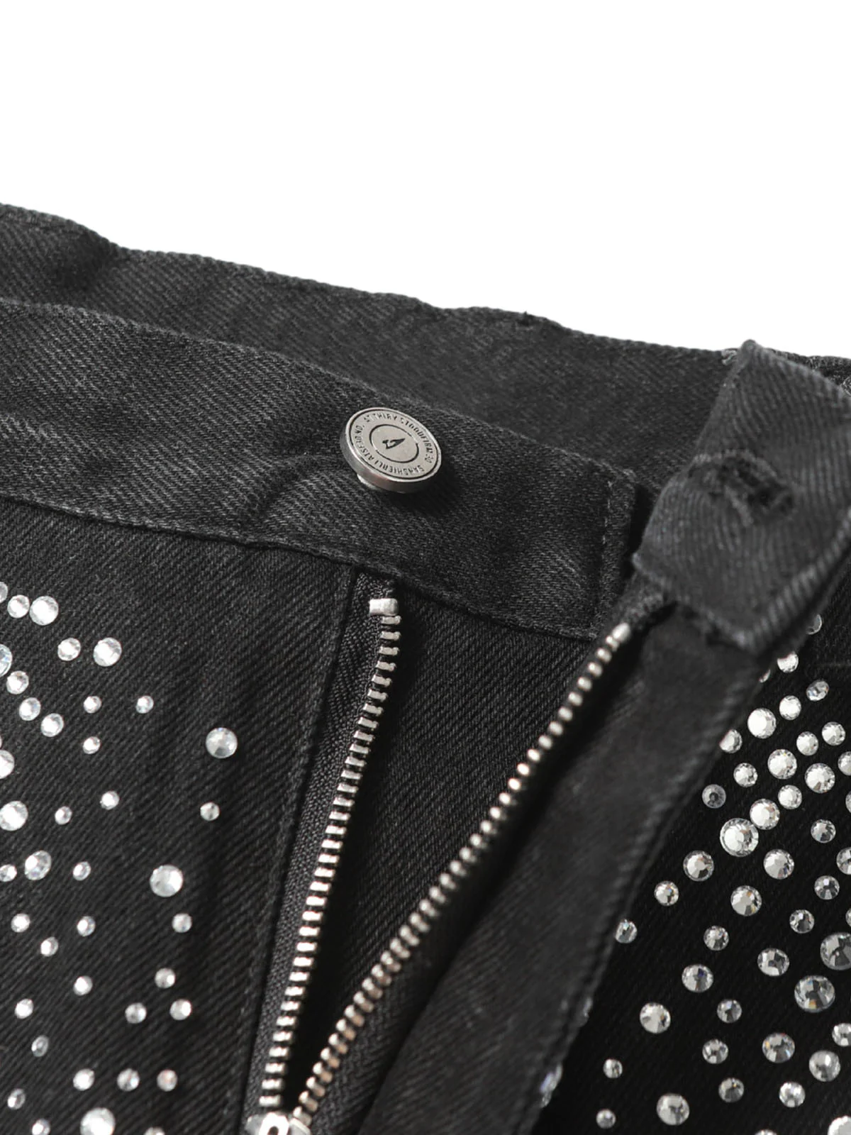 Retro Washed Rhinestone Raw Edge Denim Shorts