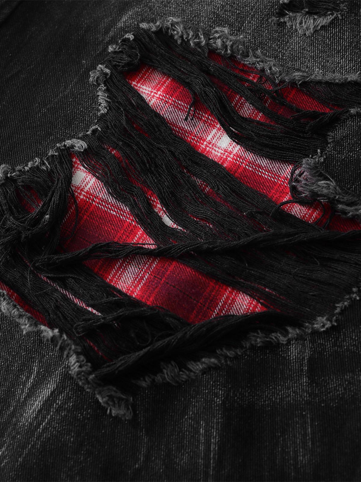 Retro Ripped Contrast Plaid Denim Shorts