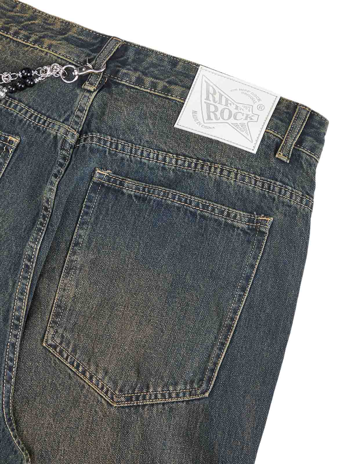 Washed Distressed 'Who Cares You' Print Straight Jeans - 2367