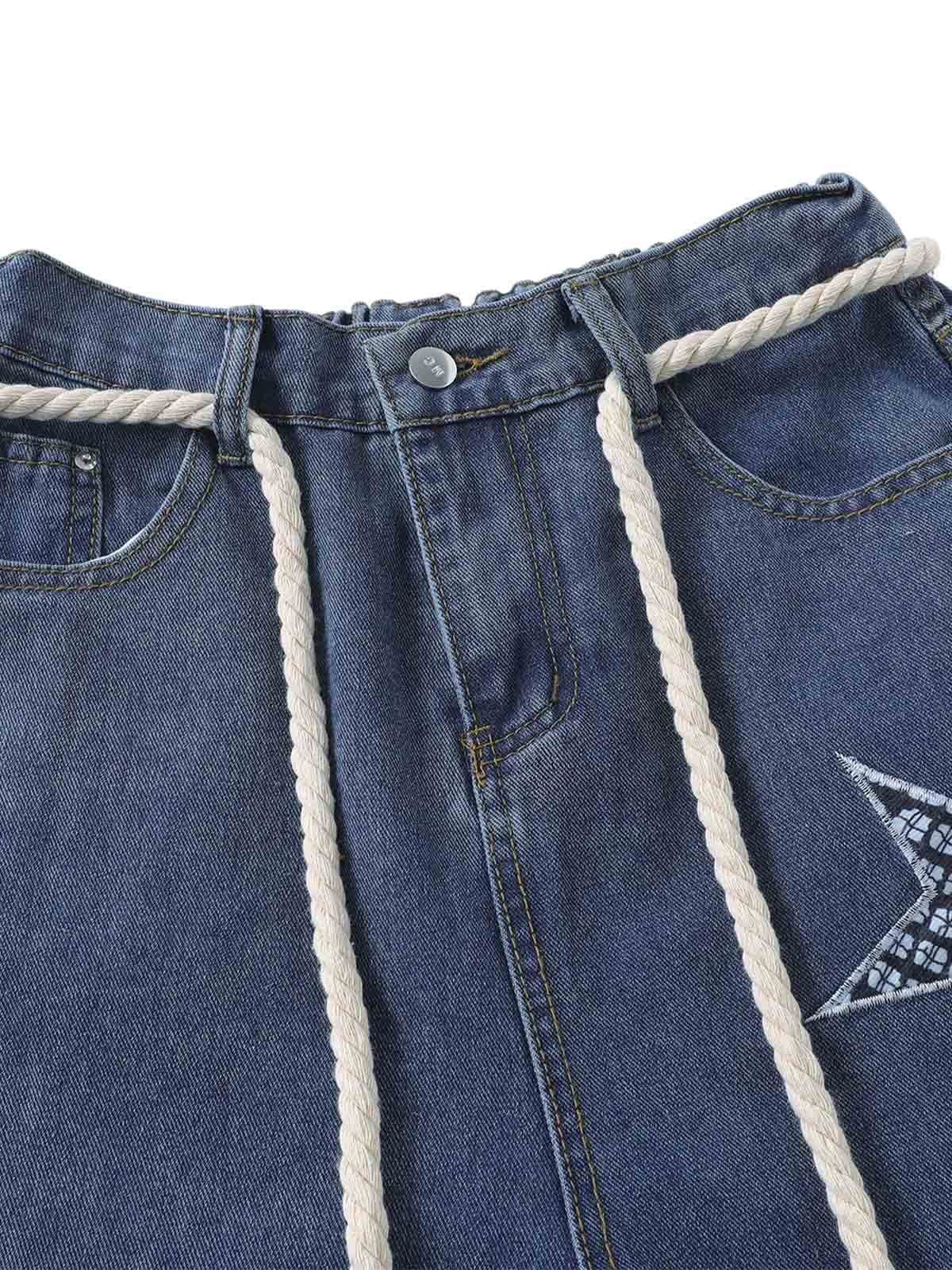 Street Drawstring Star Applique Jeans