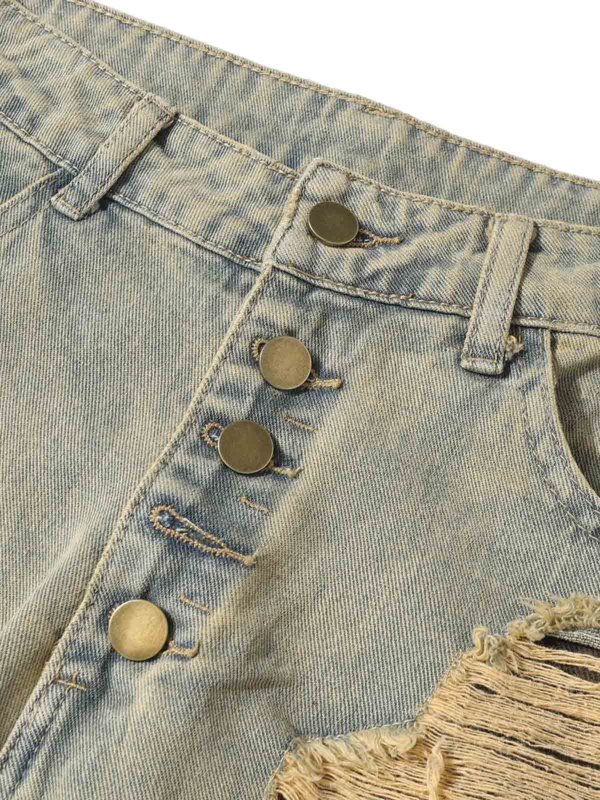 Distressed Raw Edge Patch Jeans