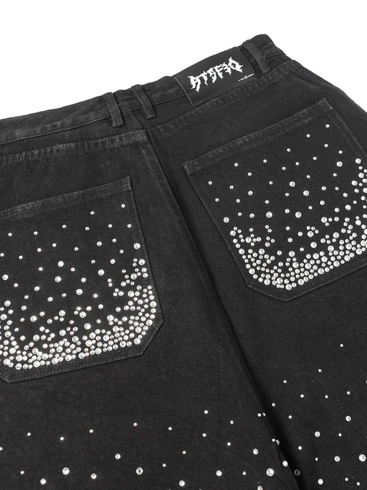 Retro Washed Rhinestone Raw Edge Denim Shorts