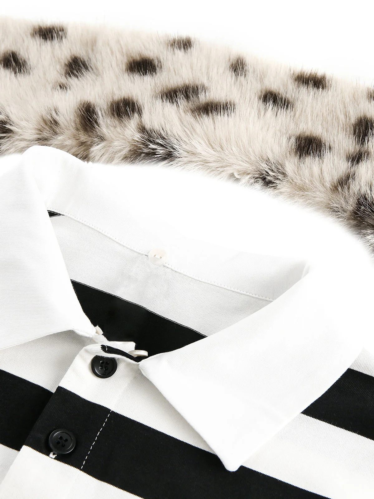 Striped Detachable Fur Collar Long-Sleeve T-shirt - 2397