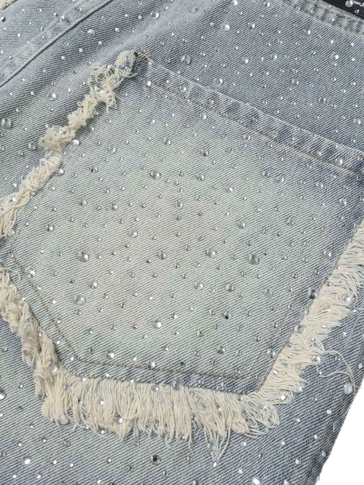 Distressed Rhinestone Denim Jorts