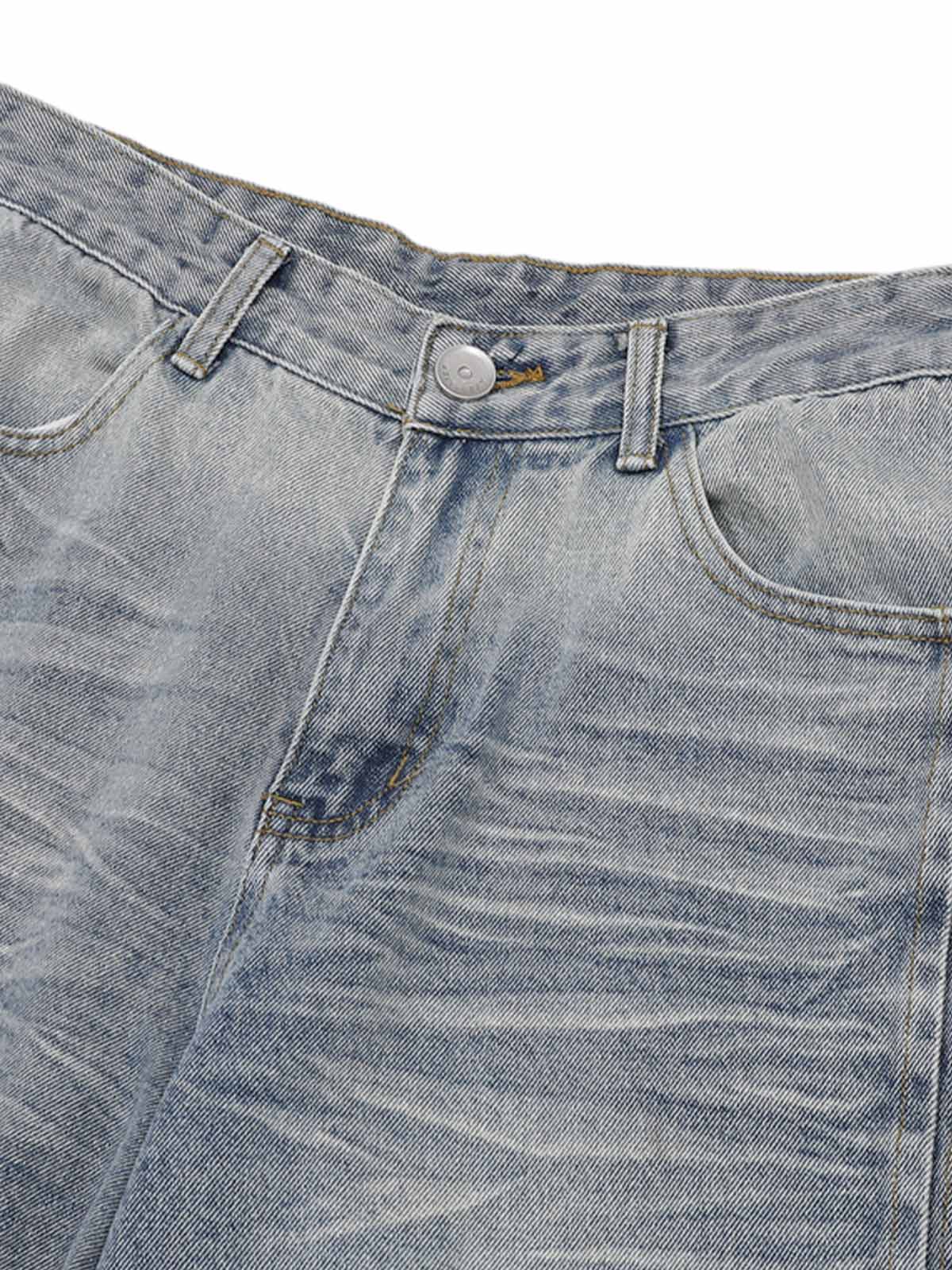 Distressed Washed Pleated Vest Jorts Denim Suit