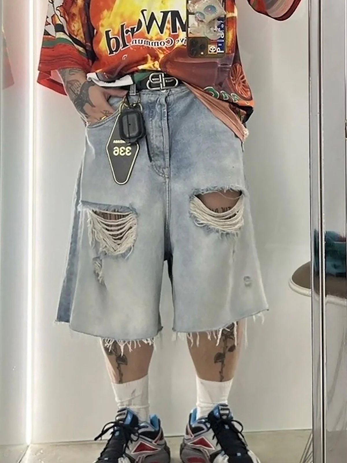 Washed Ripped Whisker Denim Jorts