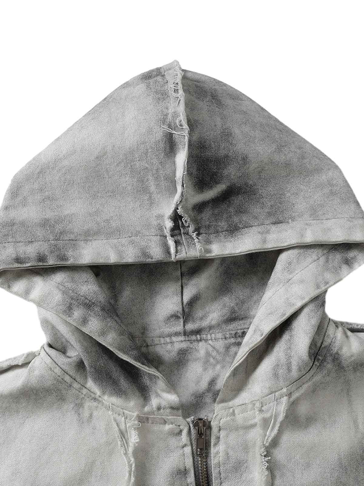 Thesupermade Washed Distressed Fur Hooded Jacket