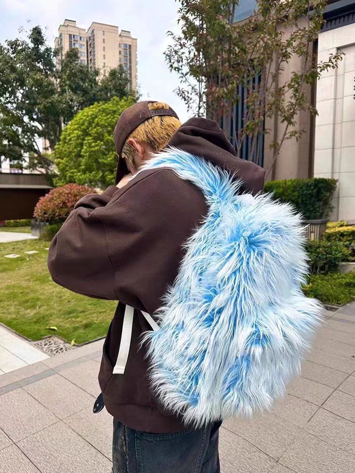 Snow Monster Contrast Ice Blue Furry Backpack
