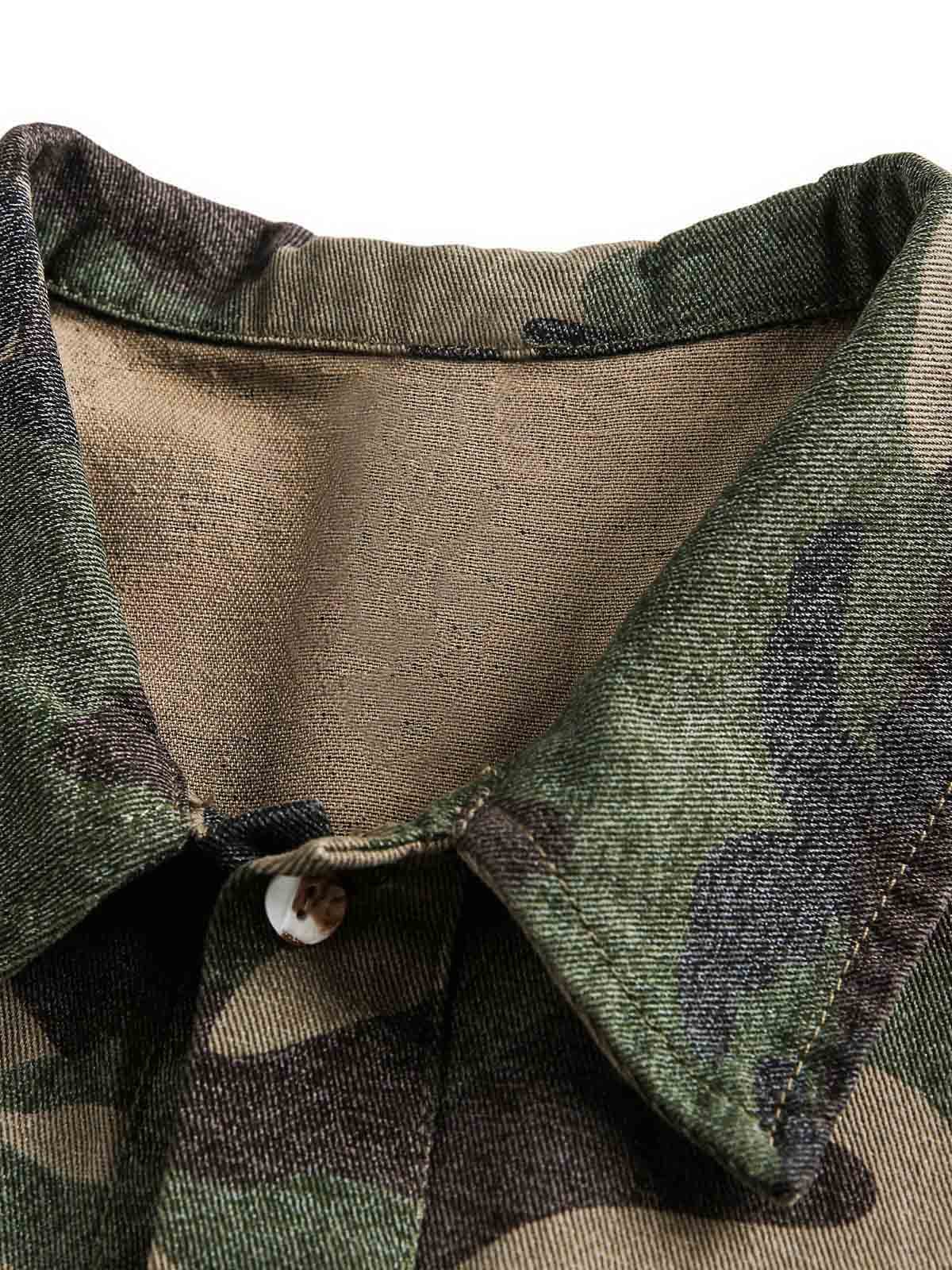 Camouflage Patchwork Print Letter Short Sleeve Shirt