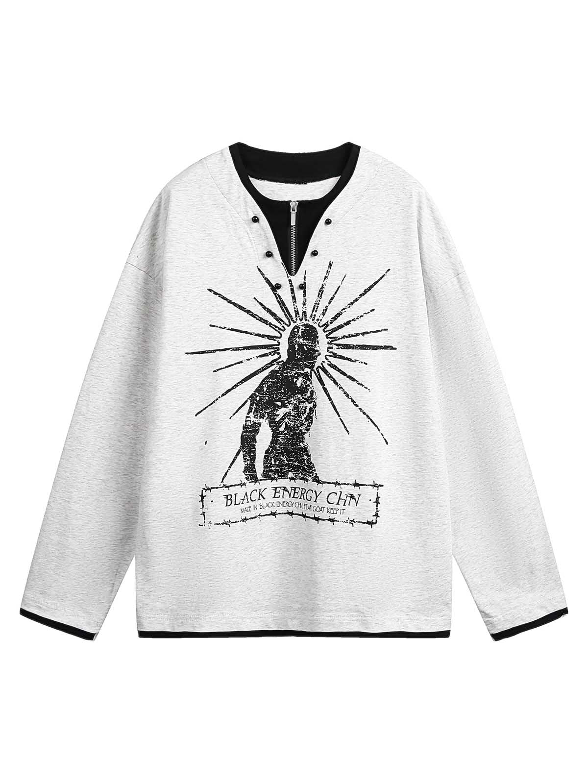 Retro Portrait Print Faux Two-Piece Long Sleeve T-Shirt - 2316