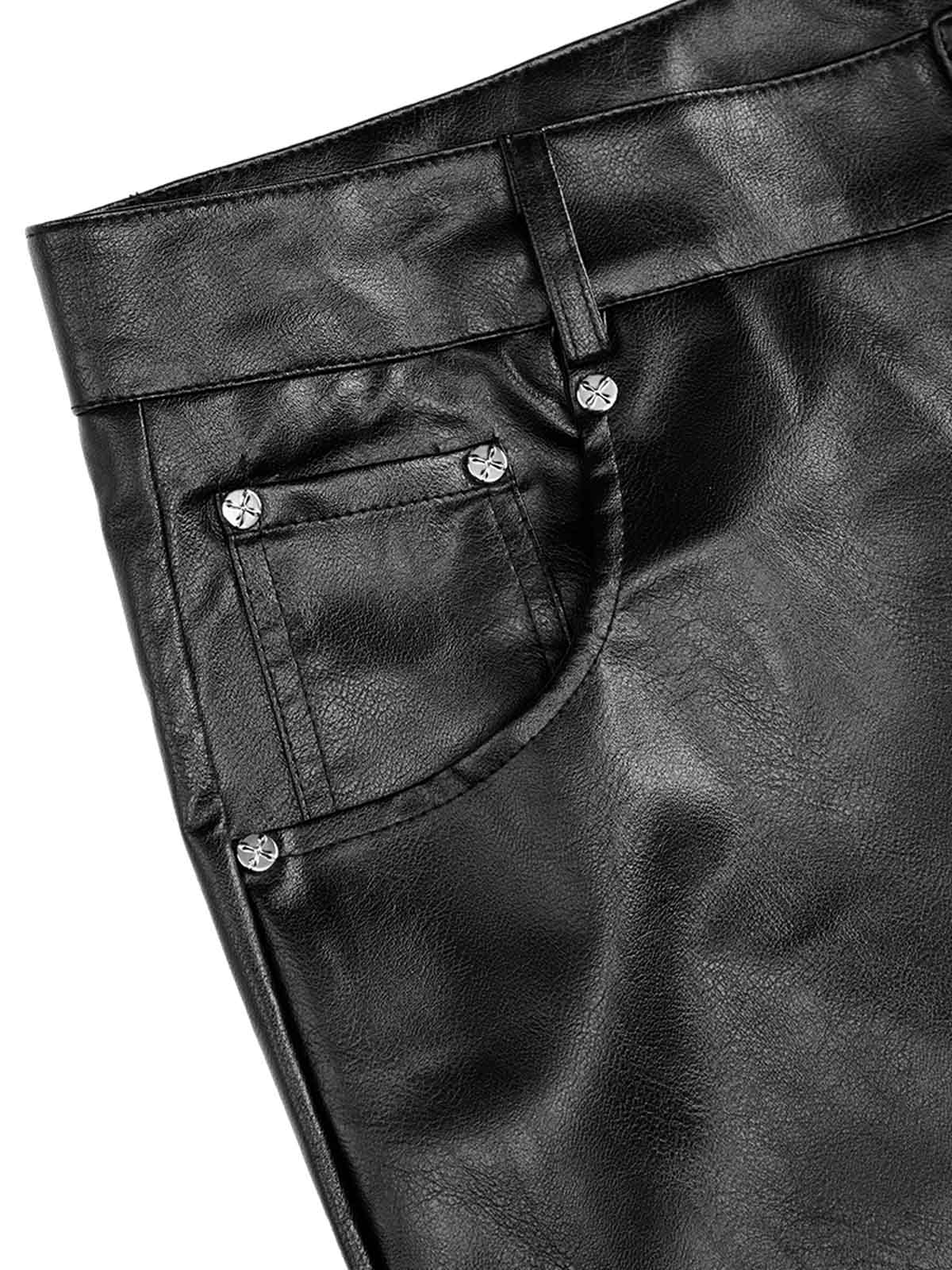 Gothic Flared Print PU Leather Pants