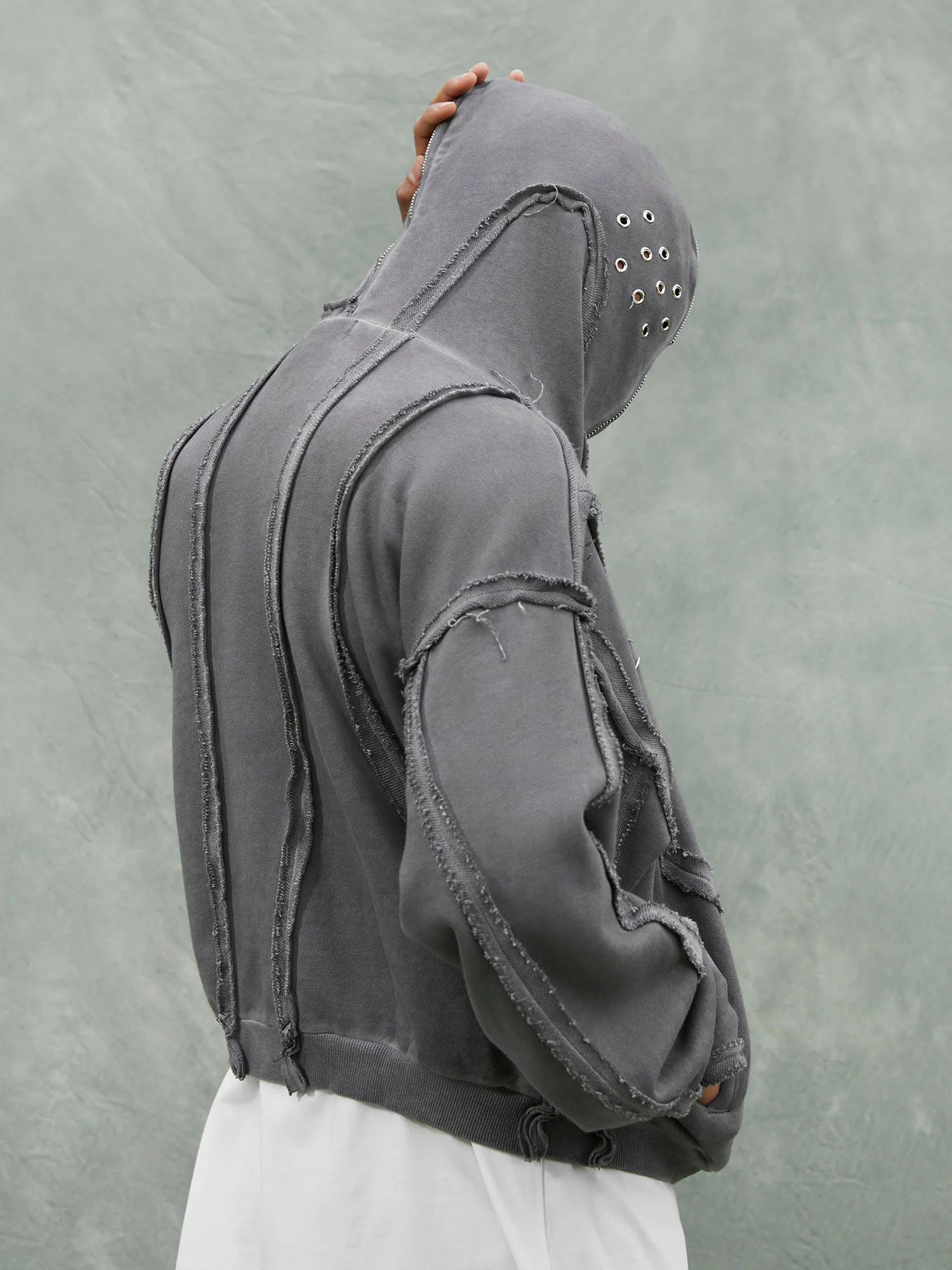 Thesupermade Heavy Washed Distressed Full Zip Hoodie - 2057