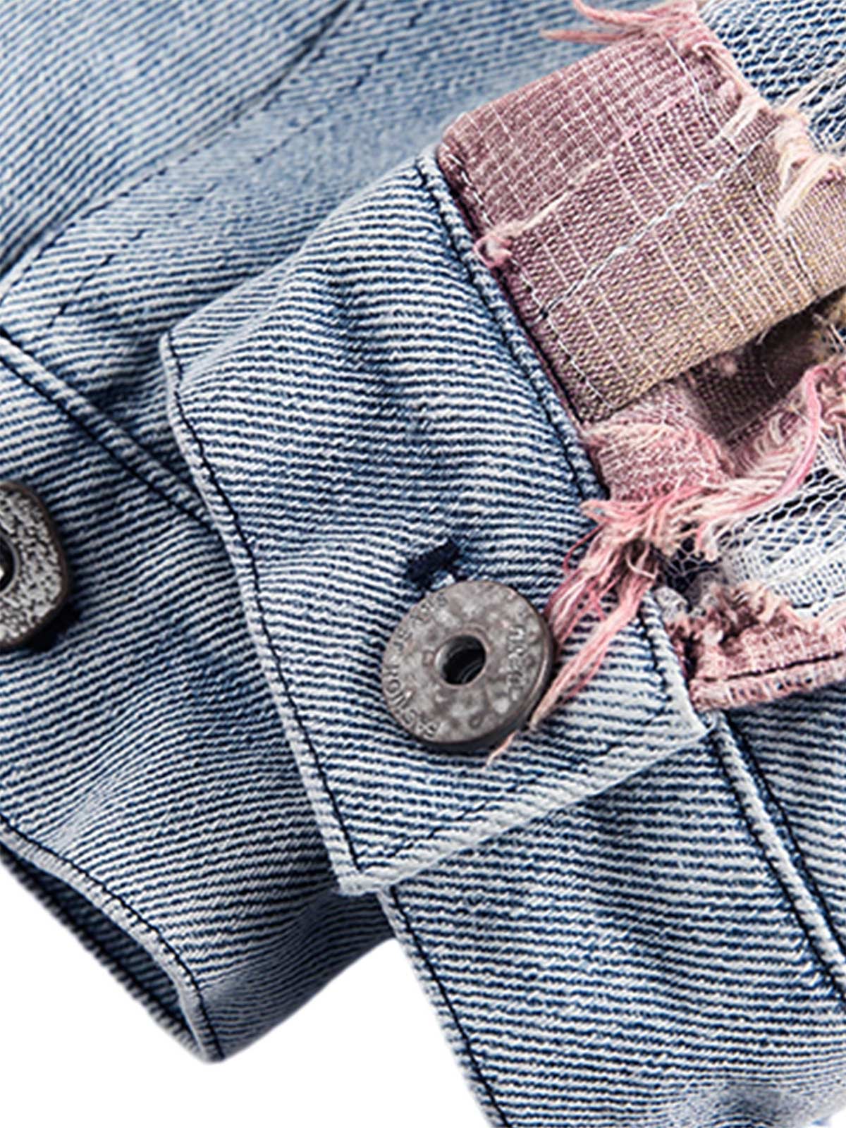 Thesupermade American Street Style Lace Patchwork Denim Jacket