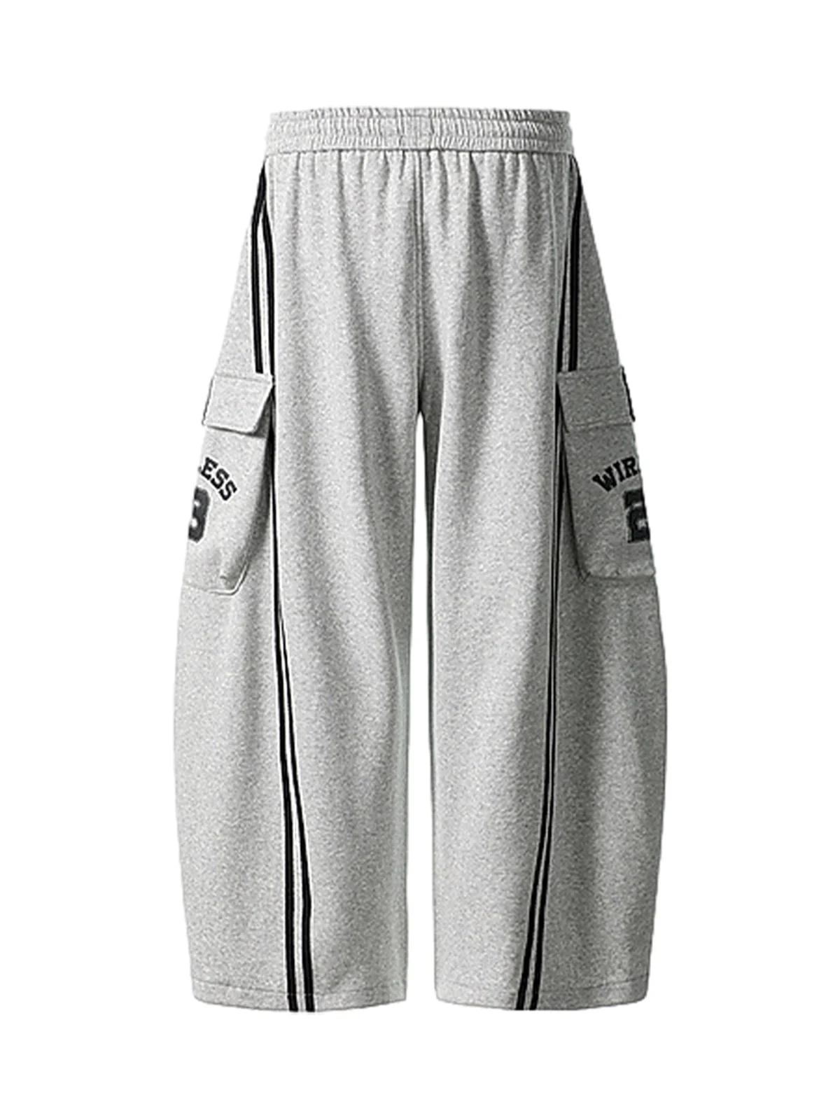 Web Stitching Letter Print Drawstring Barrel Pants