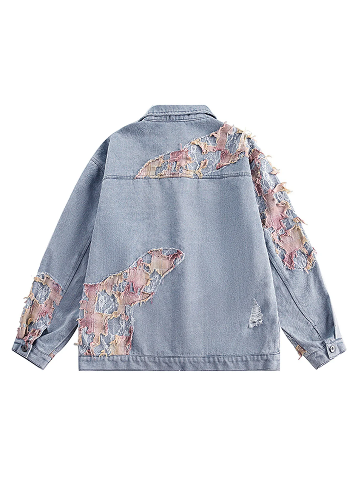 Thesupermade American Street Style Lace Patchwork Denim Jacket