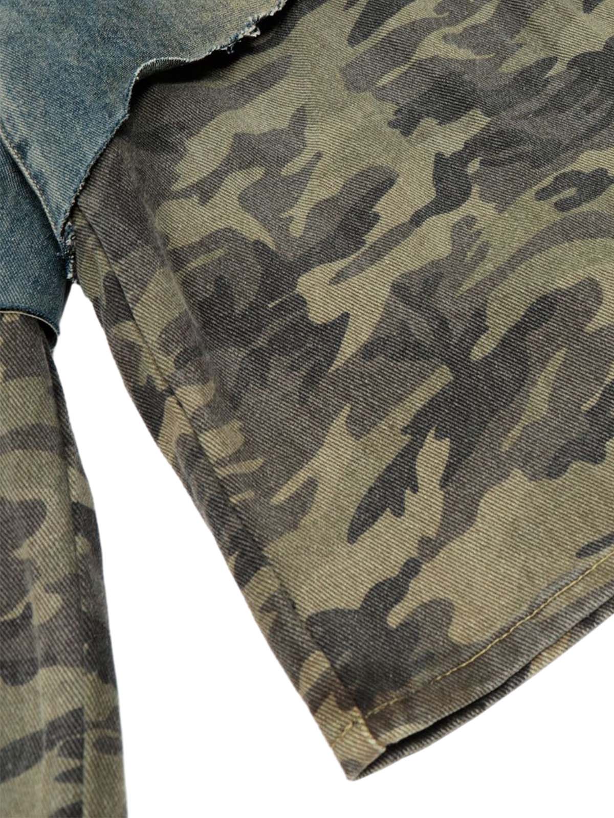 Distressed Camouflage Hem Denim Shorts