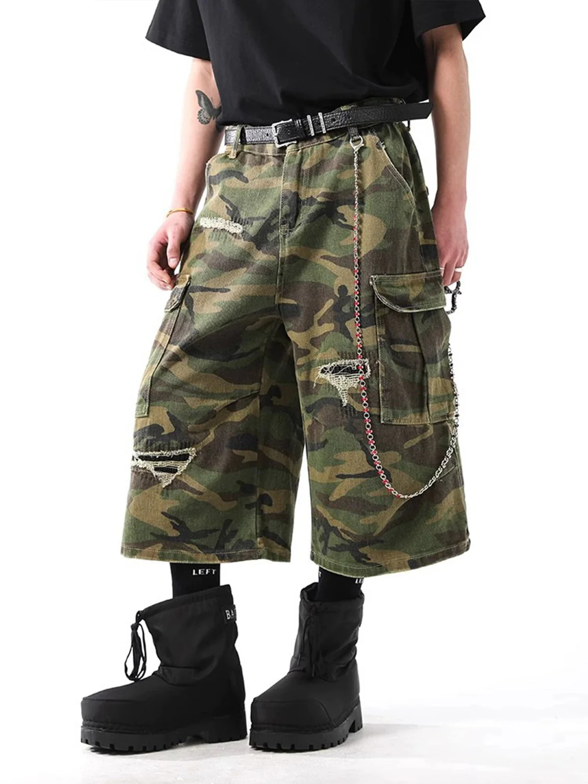 Retro Ripped Camouflage Cropped Jorts - 2387