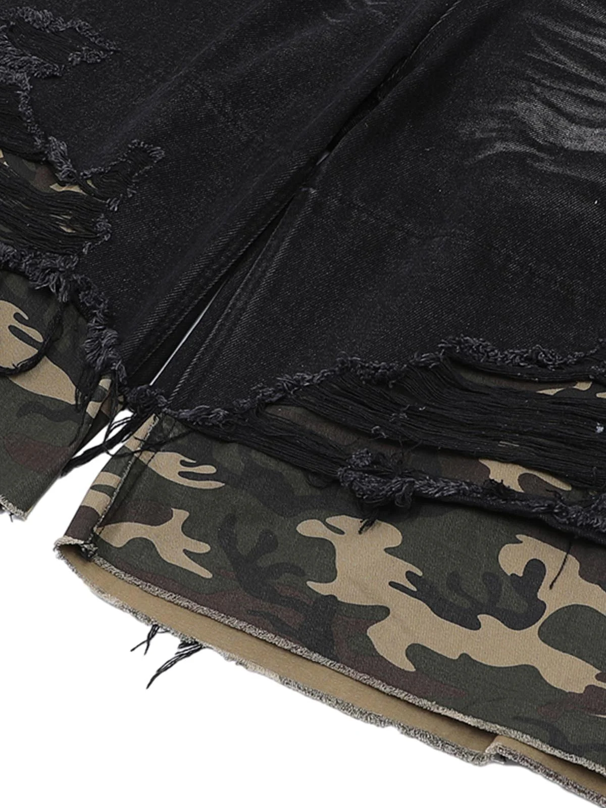 Thesupermade Patchwork Camouflage Ripped Shirt Jorts Denim Suit