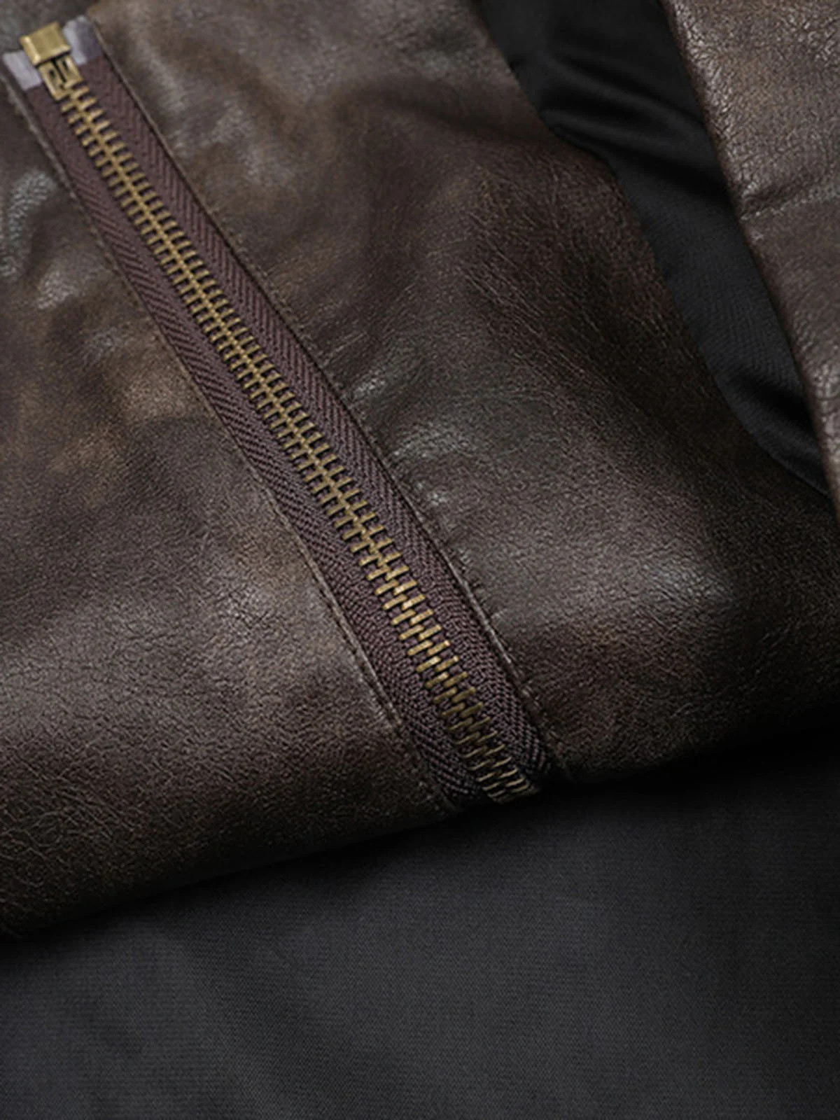 Thesupermade Distressed Letter Embroidery Motorcycle PU Leather Jacket