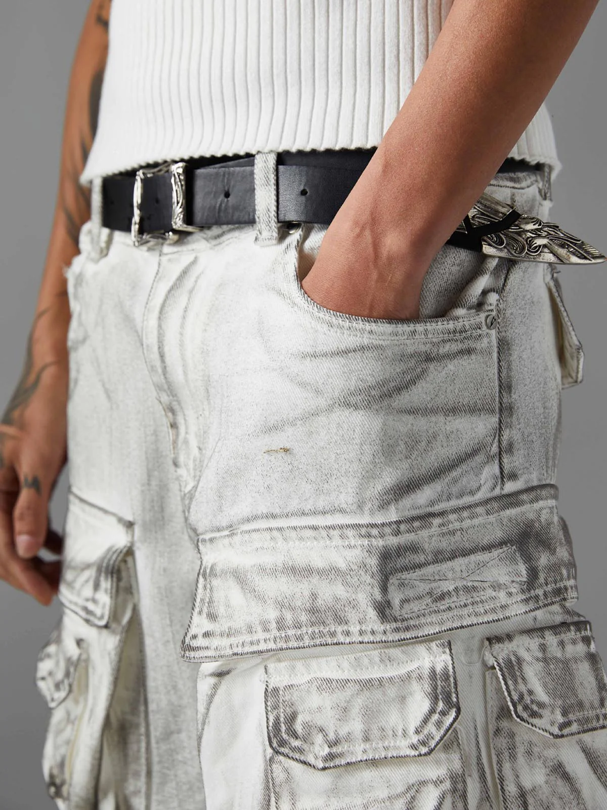 Distressed Multi-Pocket Cargo Shorts