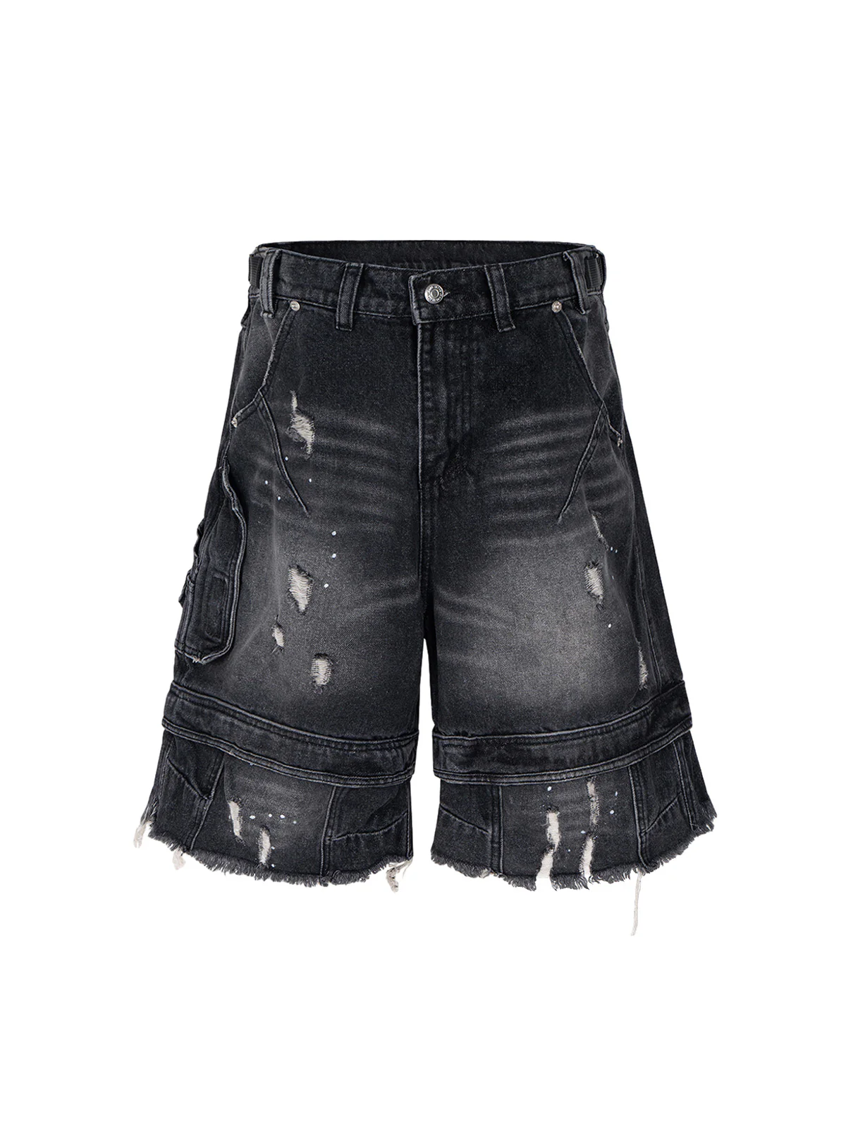 Ripped Washed Tassel Cargo Denim Shorts