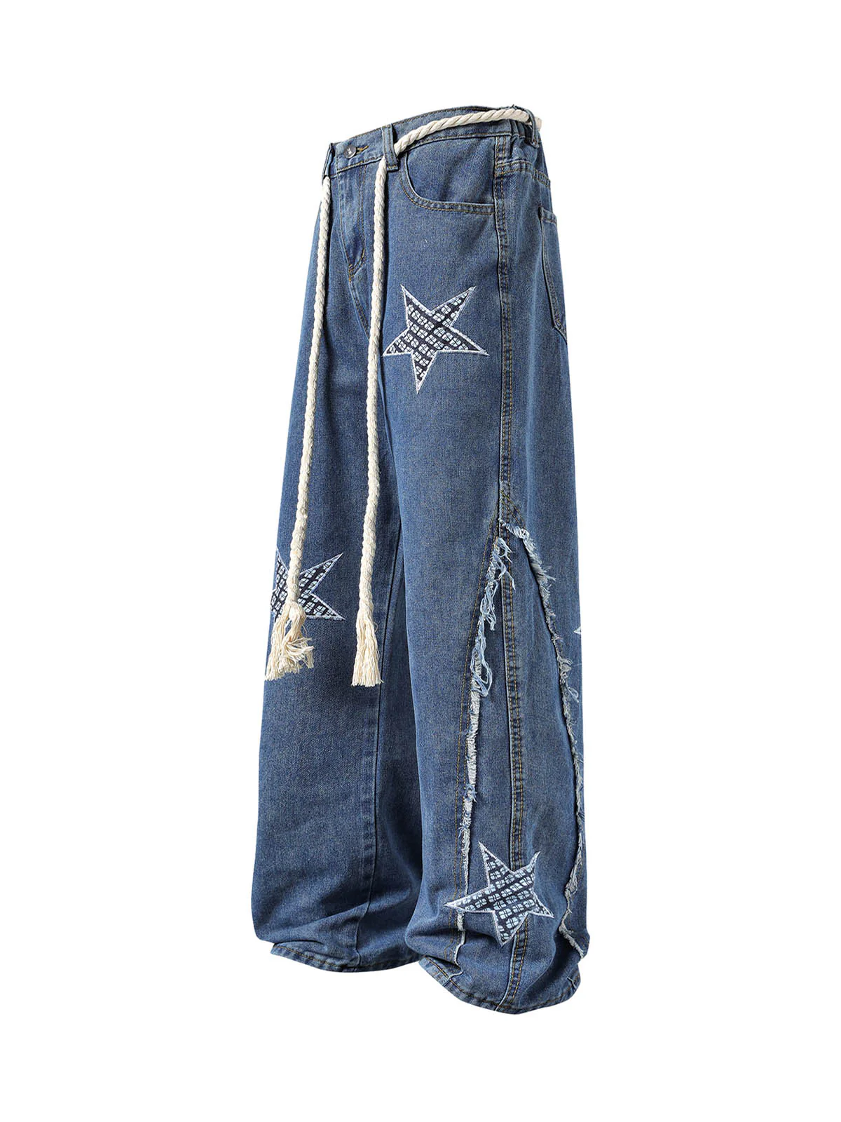 Street Drawstring Star Applique Jeans
