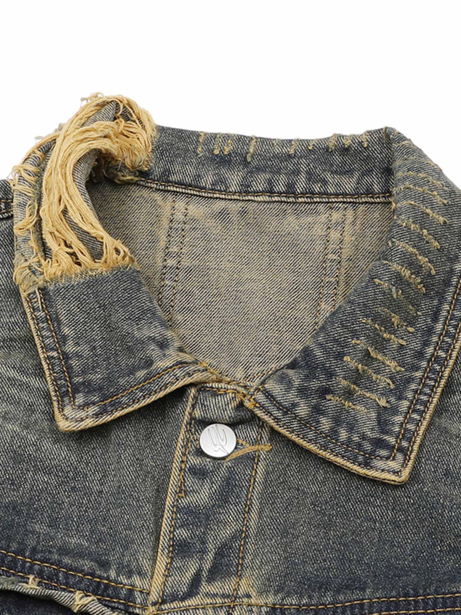 Thesupermade Raw Edge Distressed Denim Jacket